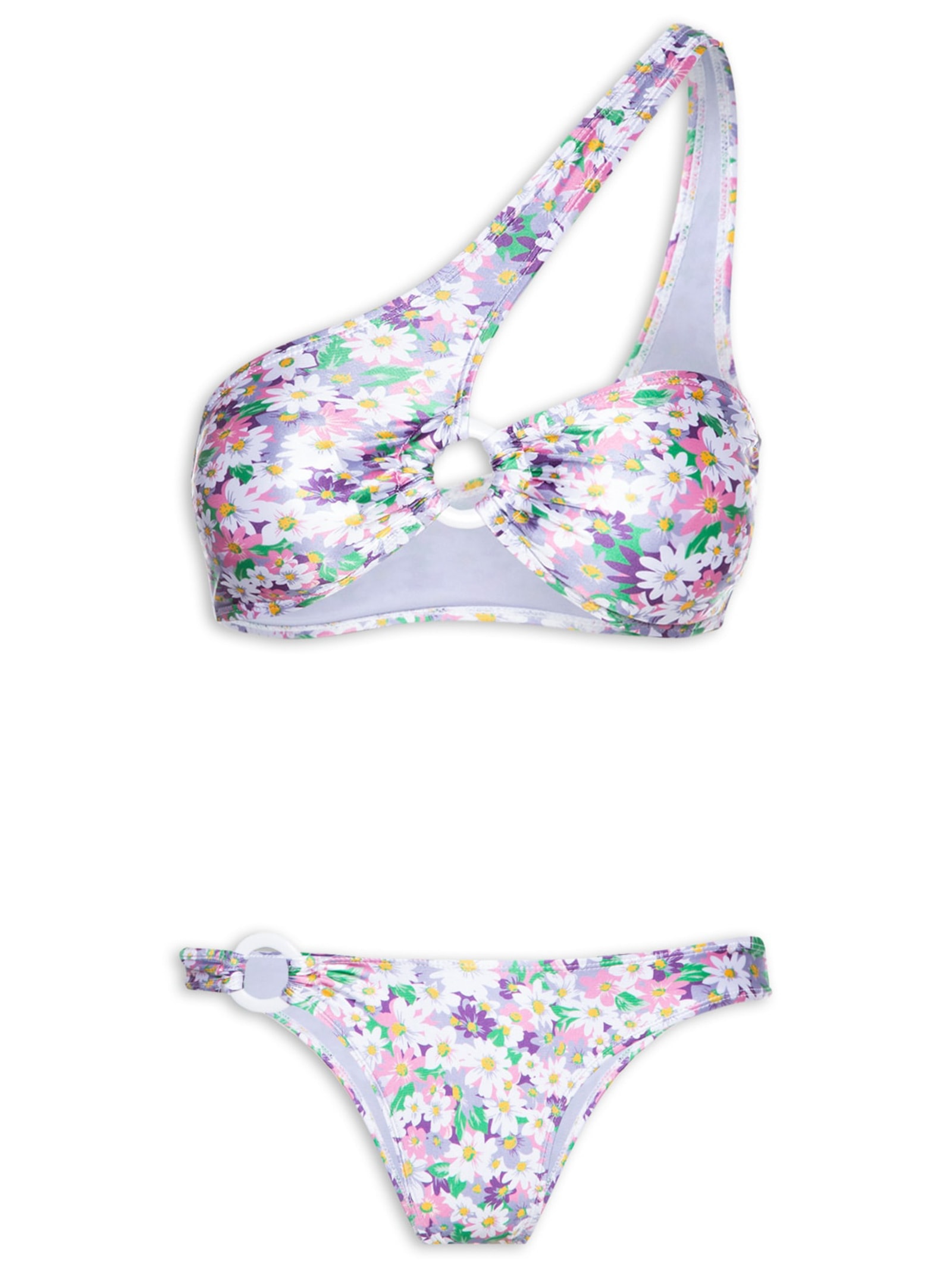 Biquíni Um Ombro Só Floral Lilás Mktbeach
