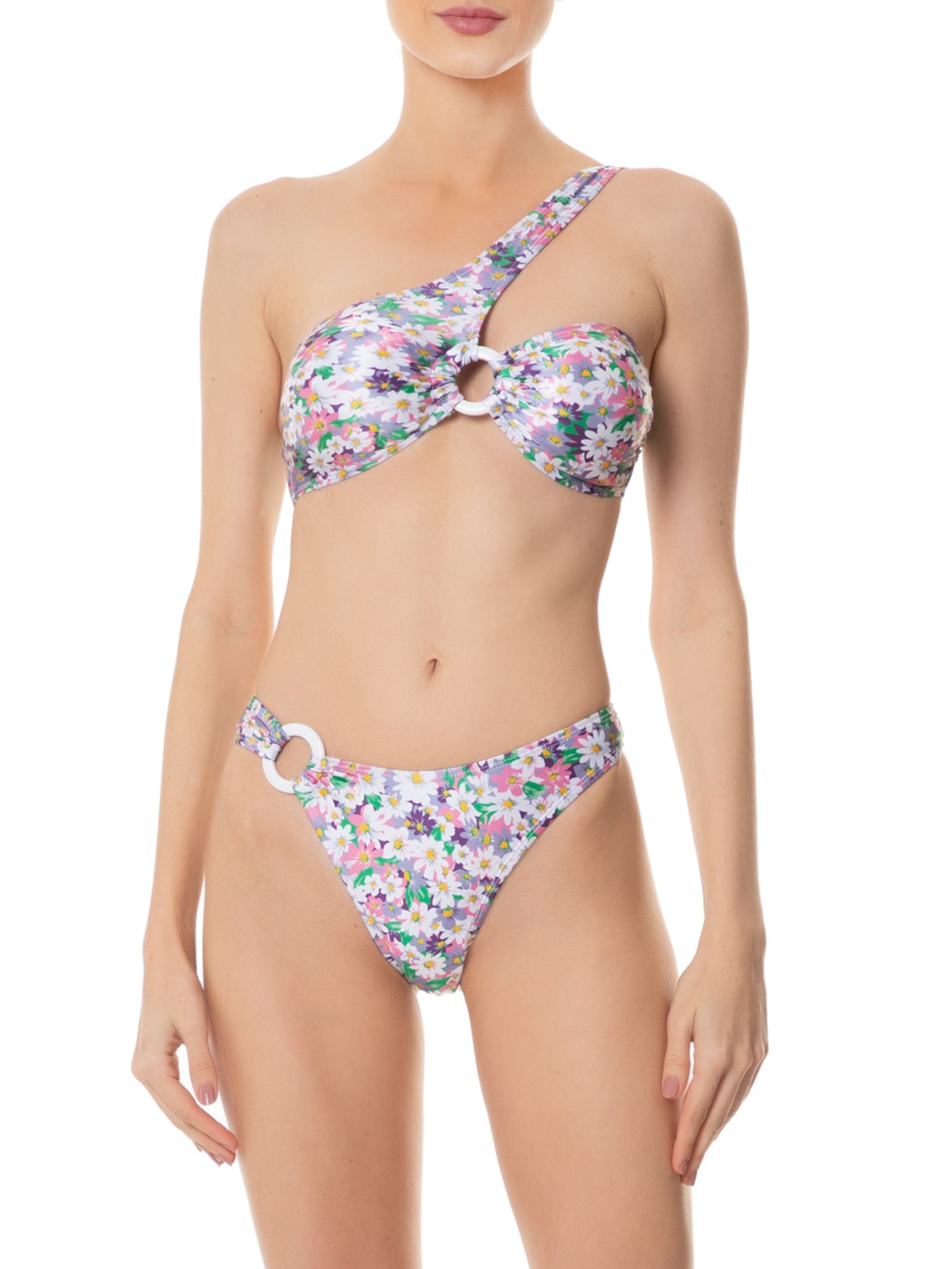 Biquíni Um Ombro Só Floral Lilás Mktbeach