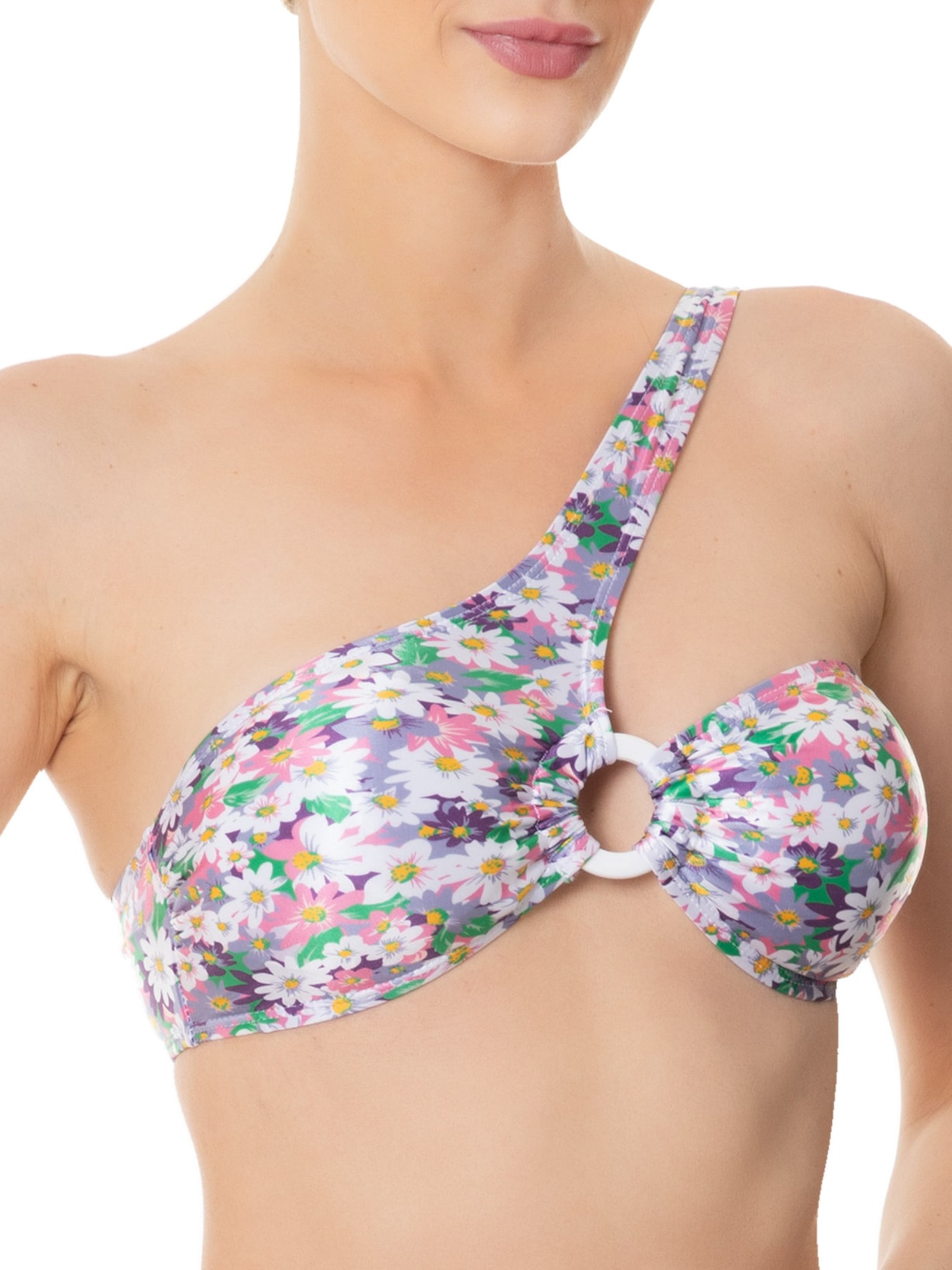 Biquíni Um Ombro Só Floral Lilás Mktbeach