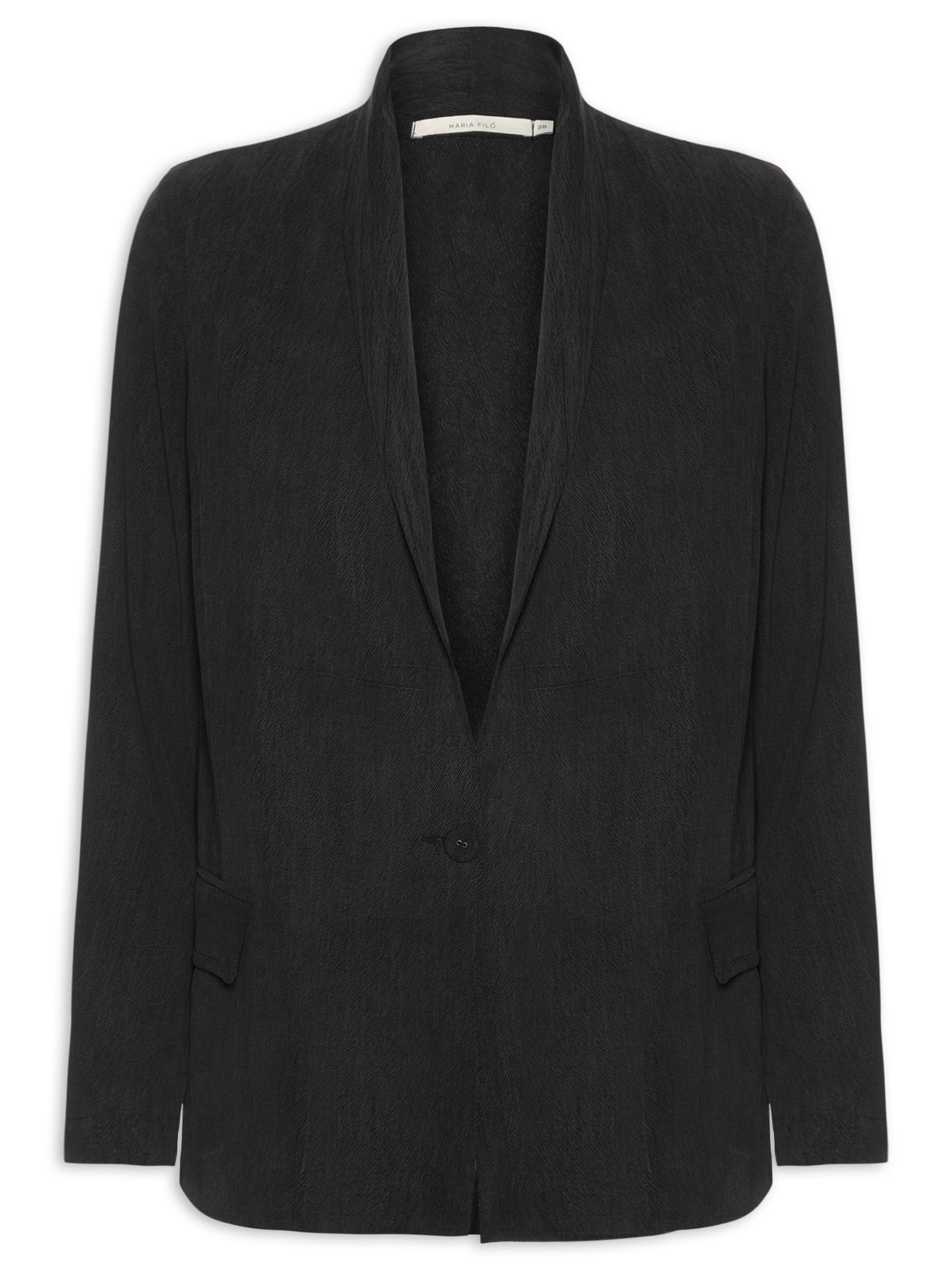 Blazer Alfaiataria Feminino com Bolsos  Preto Maria Filó