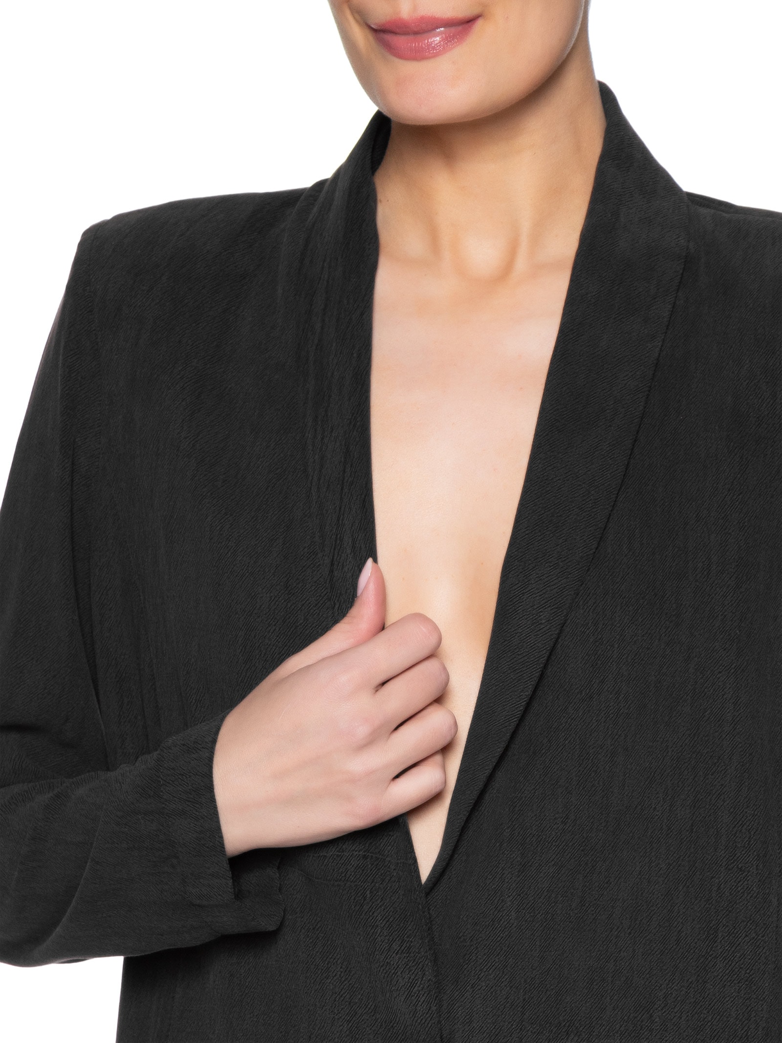 Blazer Alfaiataria Feminino com Bolsos  Preto Maria Filó