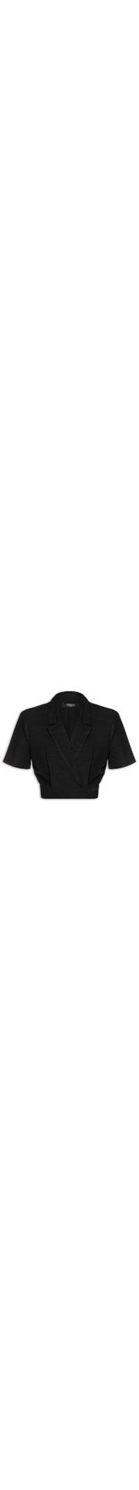 Blazer Cropped Feminino de Linho com Amarração - Preto