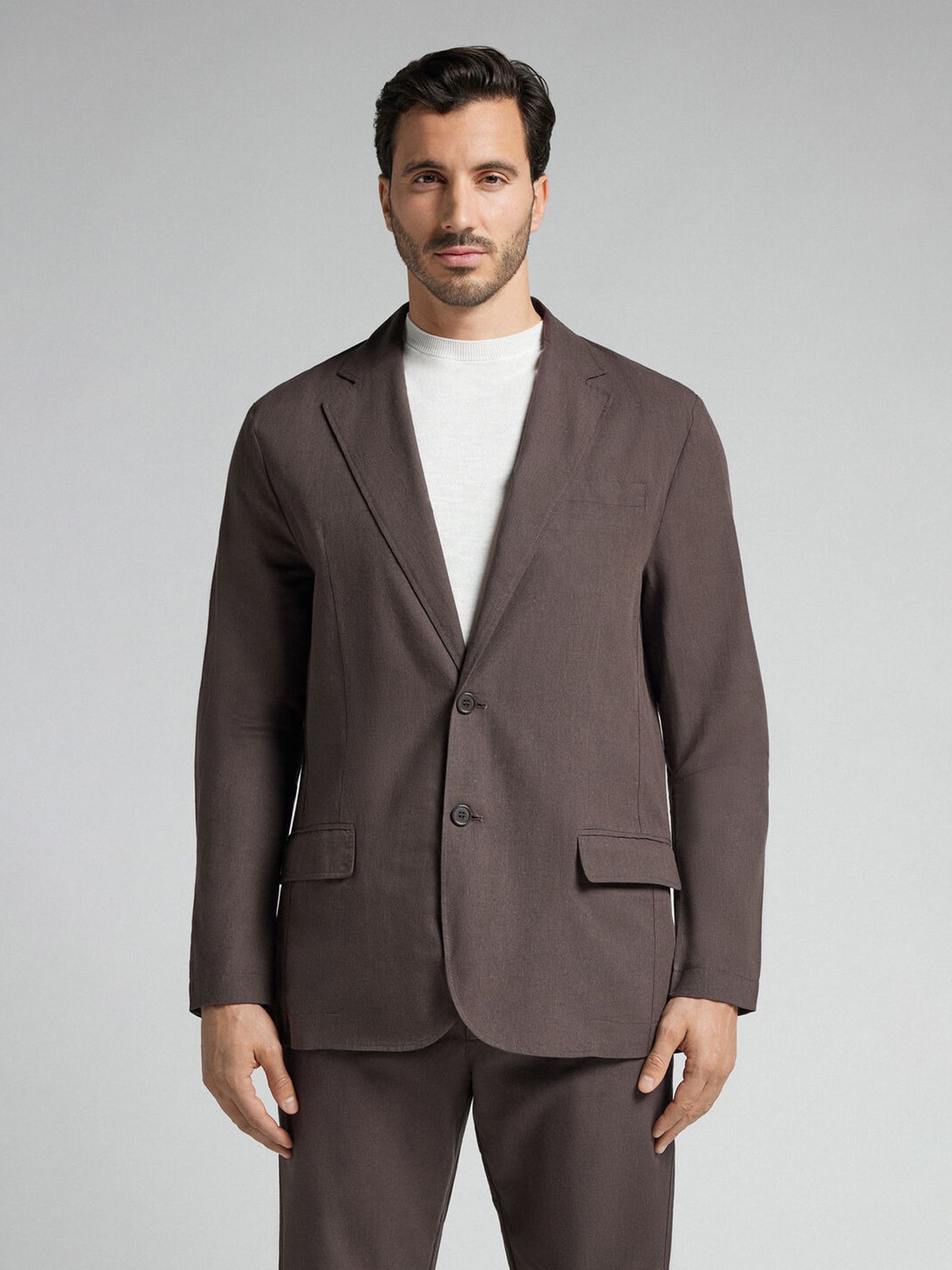 Blazer Em Linho e Algodão Marrom Intimissimi