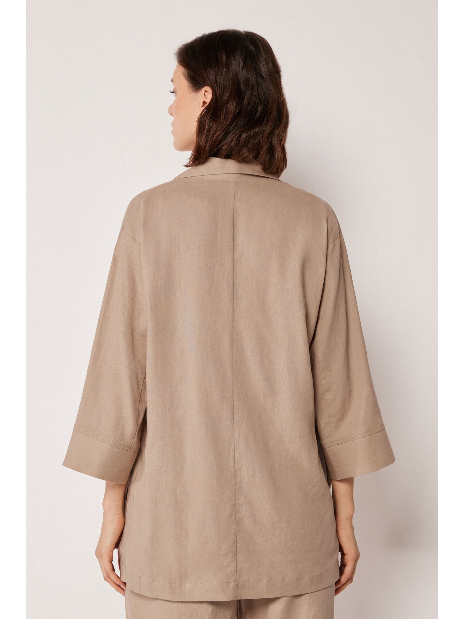 Blazer Em Linho e Viscose Bege Calzedonia