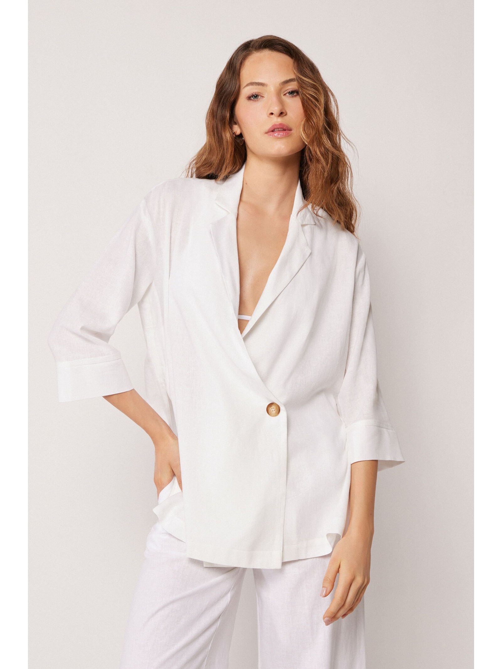 Blazer Em Linho e Viscose Branco Calzedonia