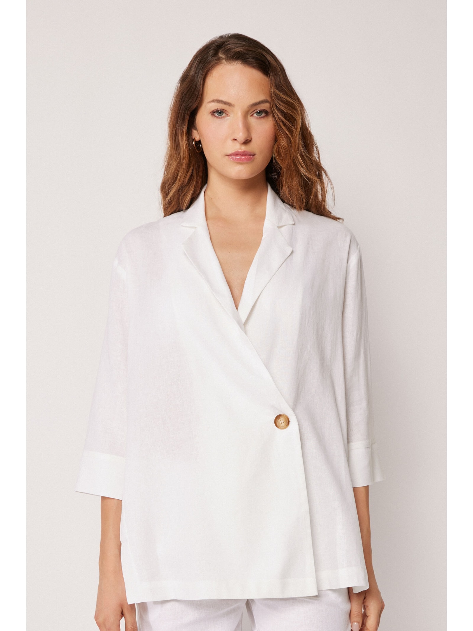 Blazer Em Linho e Viscose Branco Calzedonia