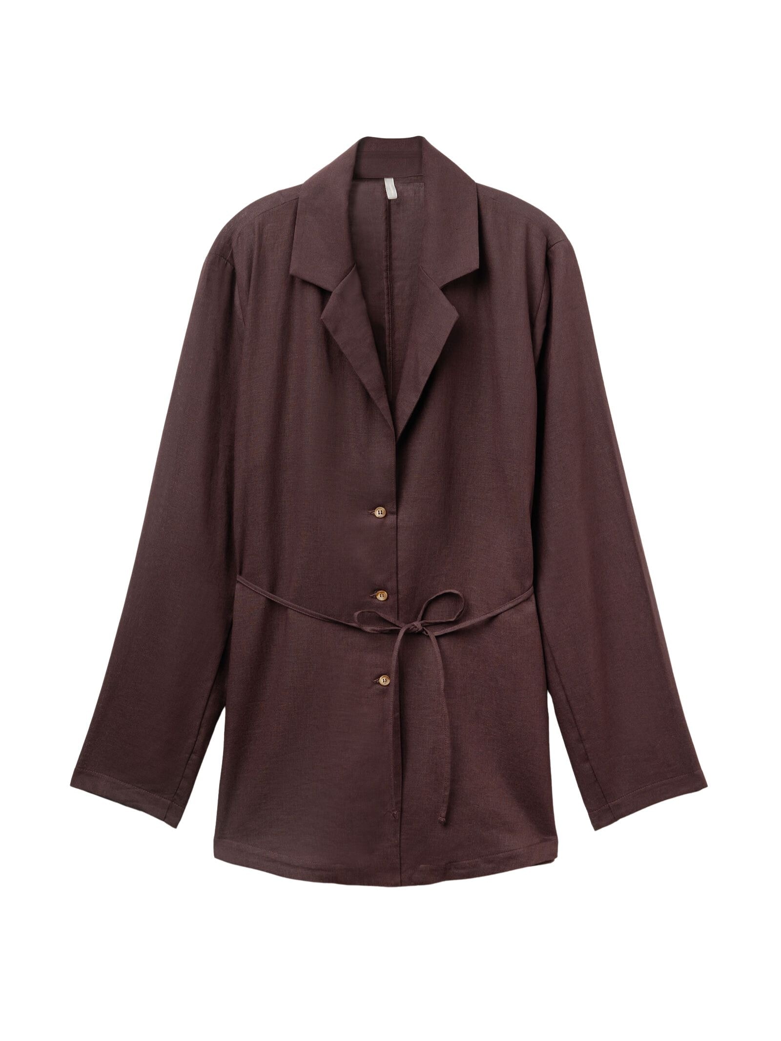 Blazer Em Linho e Viscose Com Cinto Marrom Calzedonia