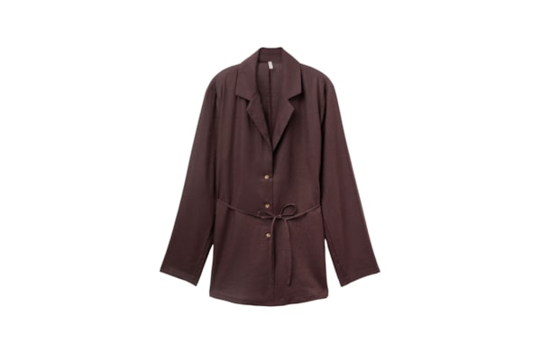Blazer Em Linho e Viscose Com Cinto - Marrom