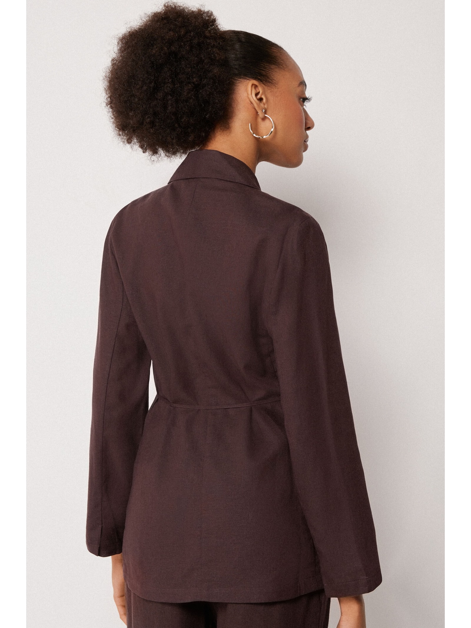 Blazer Em Linho e Viscose Com Cinto Marrom Calzedonia