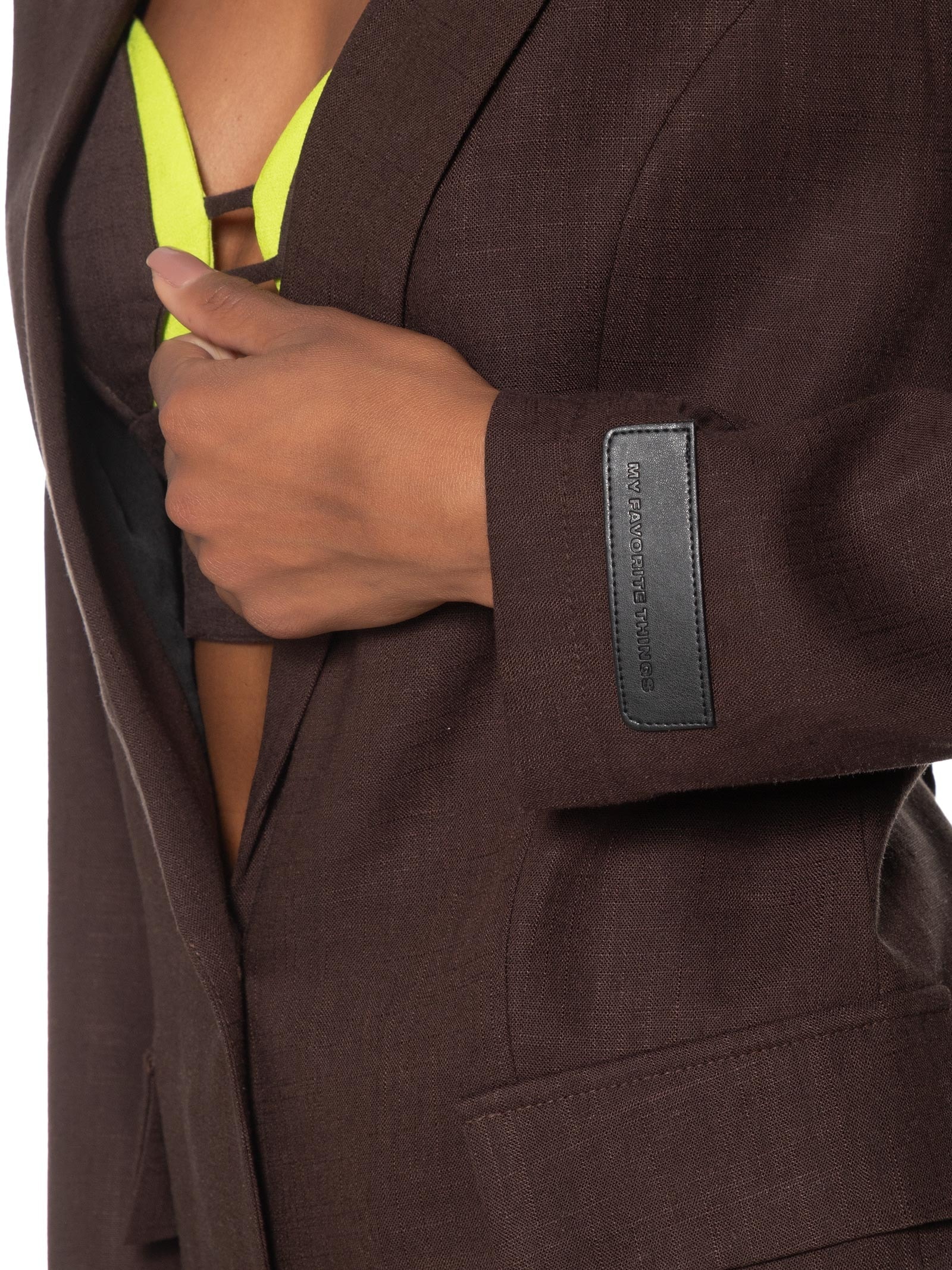 Blazer Feminino Abertura Costas Com Linho Marrom My Favorite