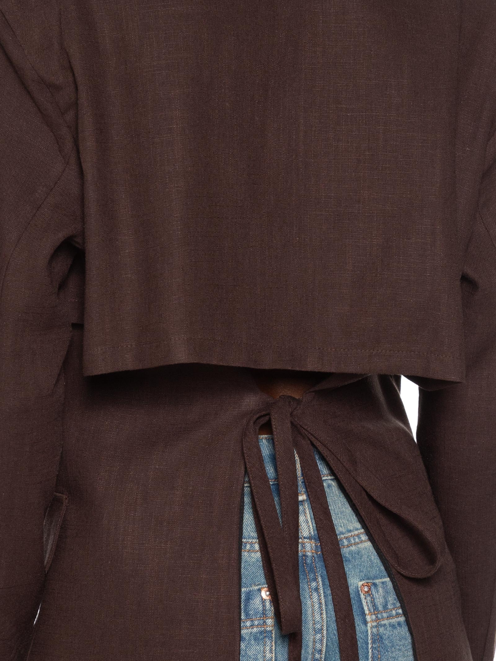 Blazer Feminino Abertura Costas Com Linho Marrom My Favorite