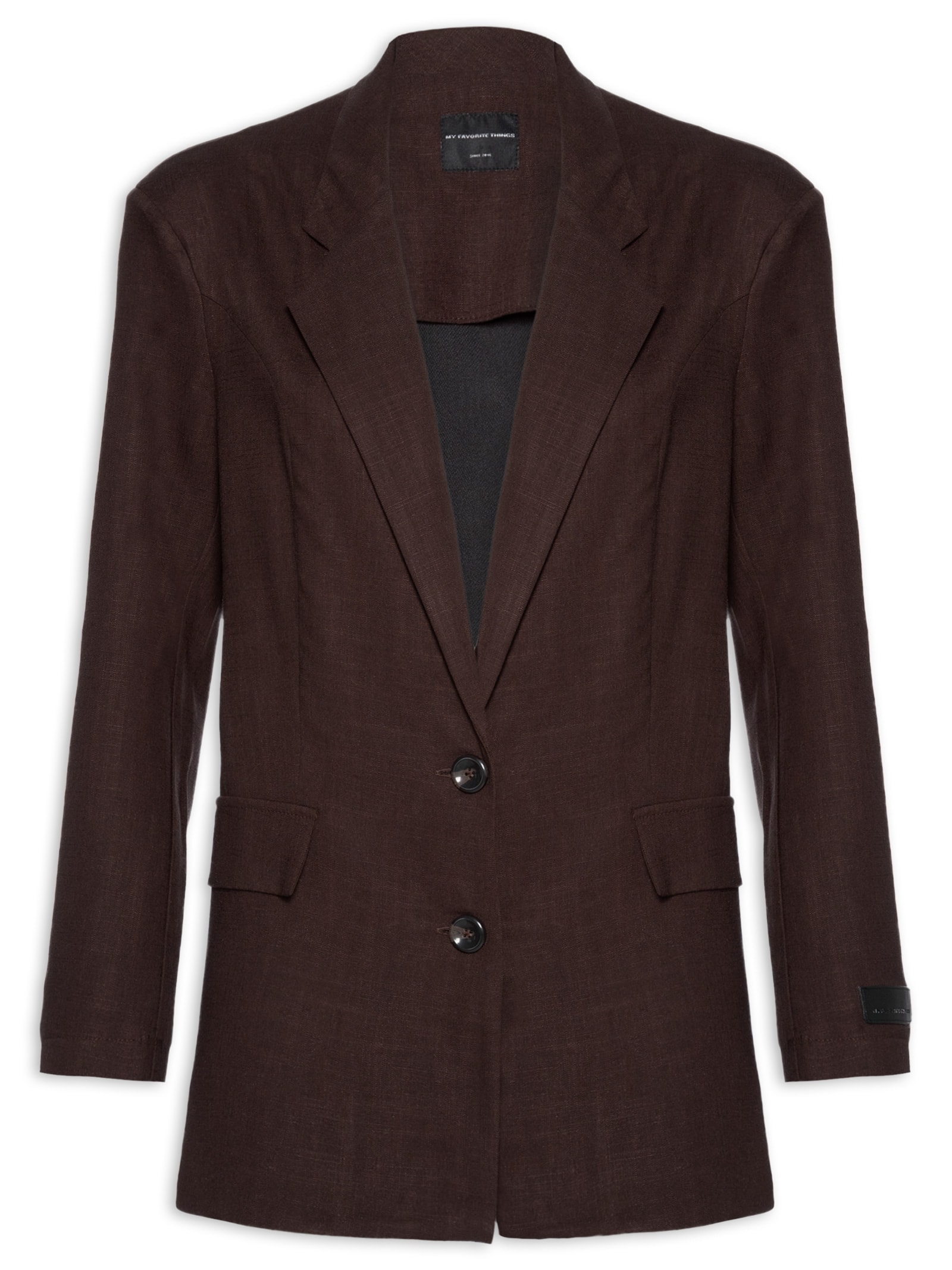 Blazer Feminino Abertura Costas Com Linho Marrom My Favorite