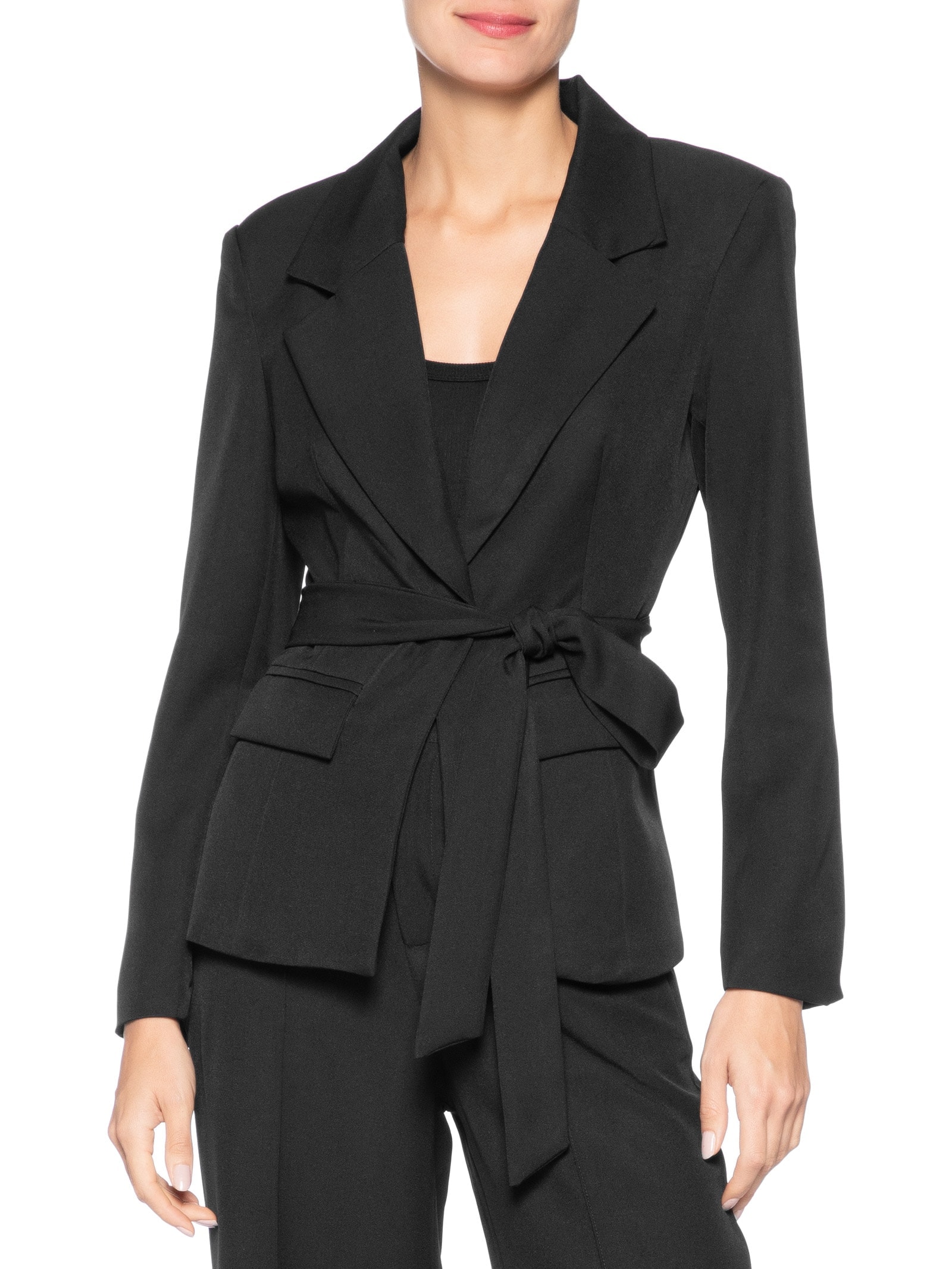 Blazer Feminino Acinturado com Faixa Preto '2Essential