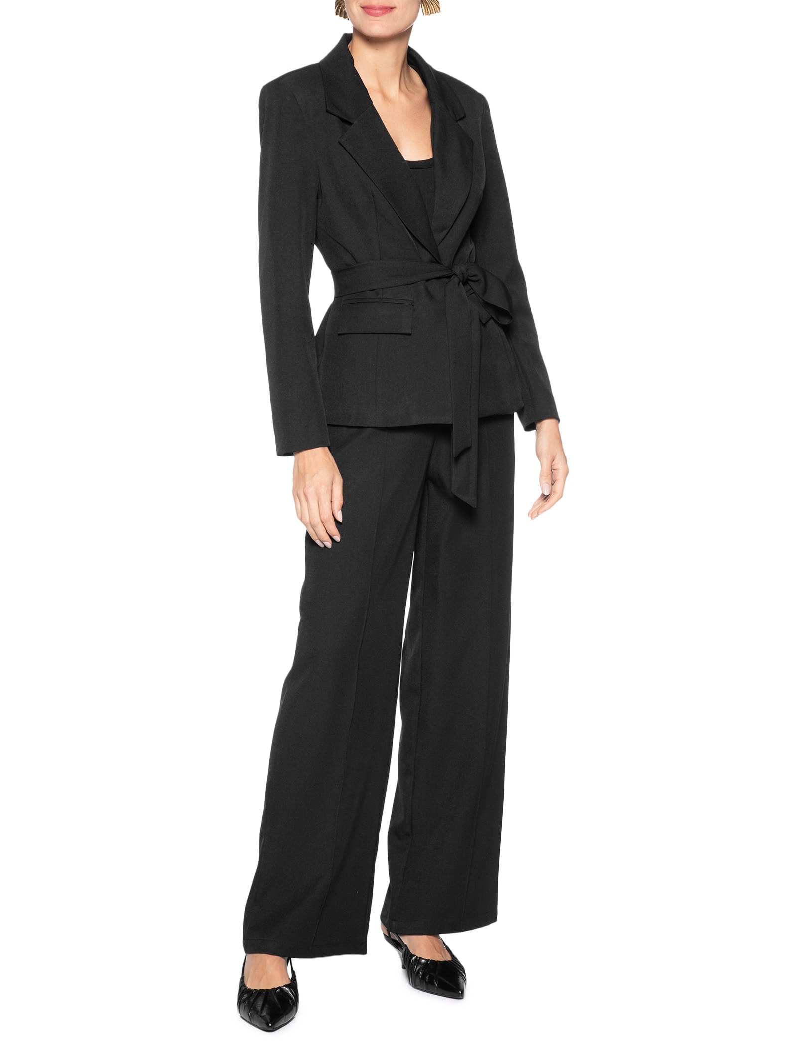 Blazer Feminino Acinturado com Faixa Preto '2Essential