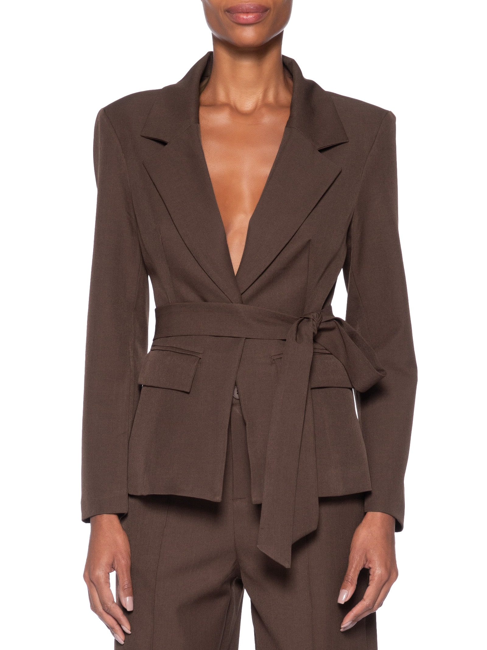 Blazer Feminino Acinturado com Faixa – Marrom '2Essential