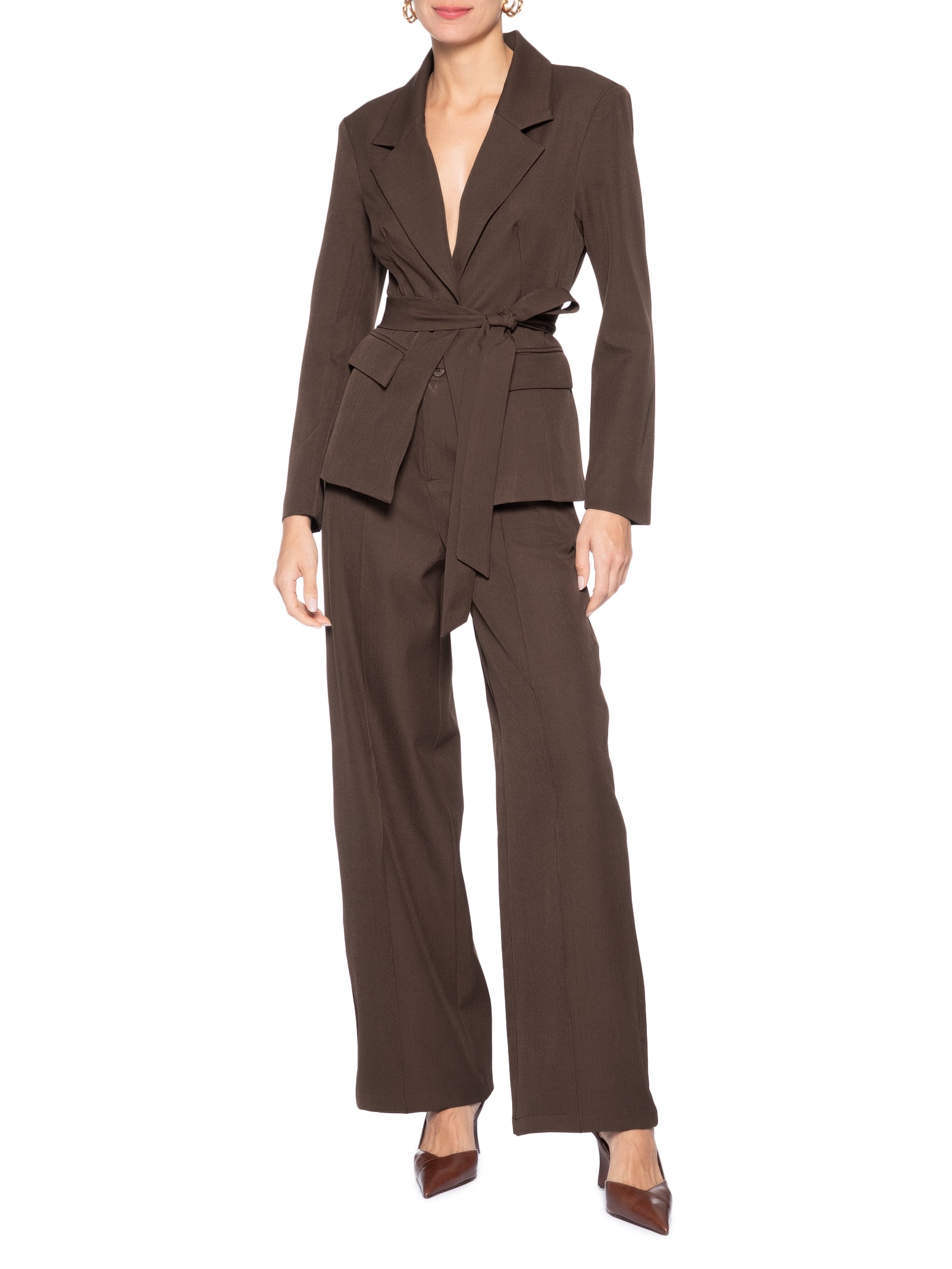 Blazer Feminino Acinturado com Faixa – Marrom '2Essential
