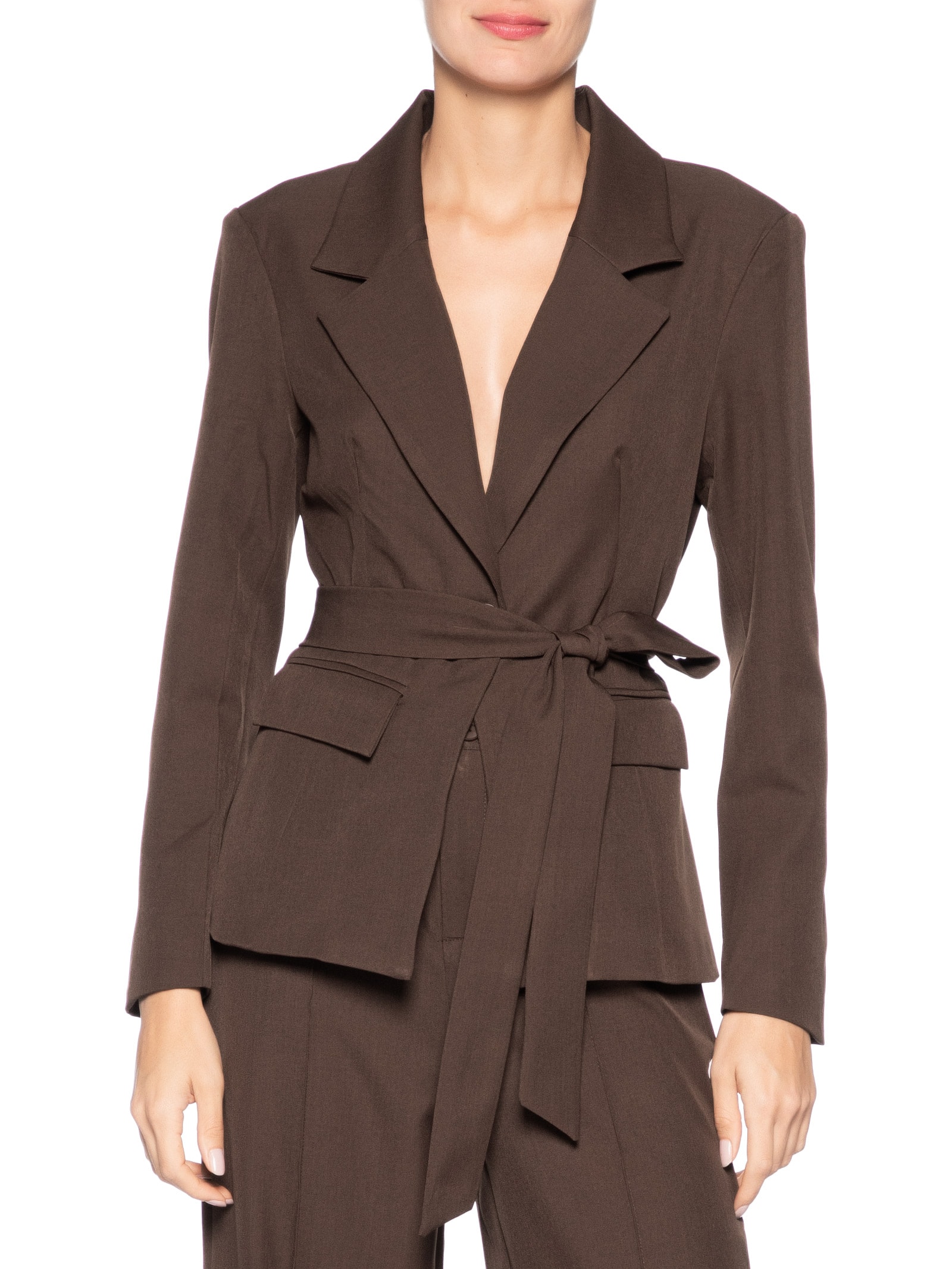 Blazer Feminino Acinturado com Faixa – Marrom '2Essential