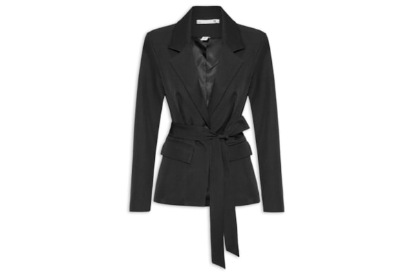 Blazer Feminino Acinturado com Faixa – Preto