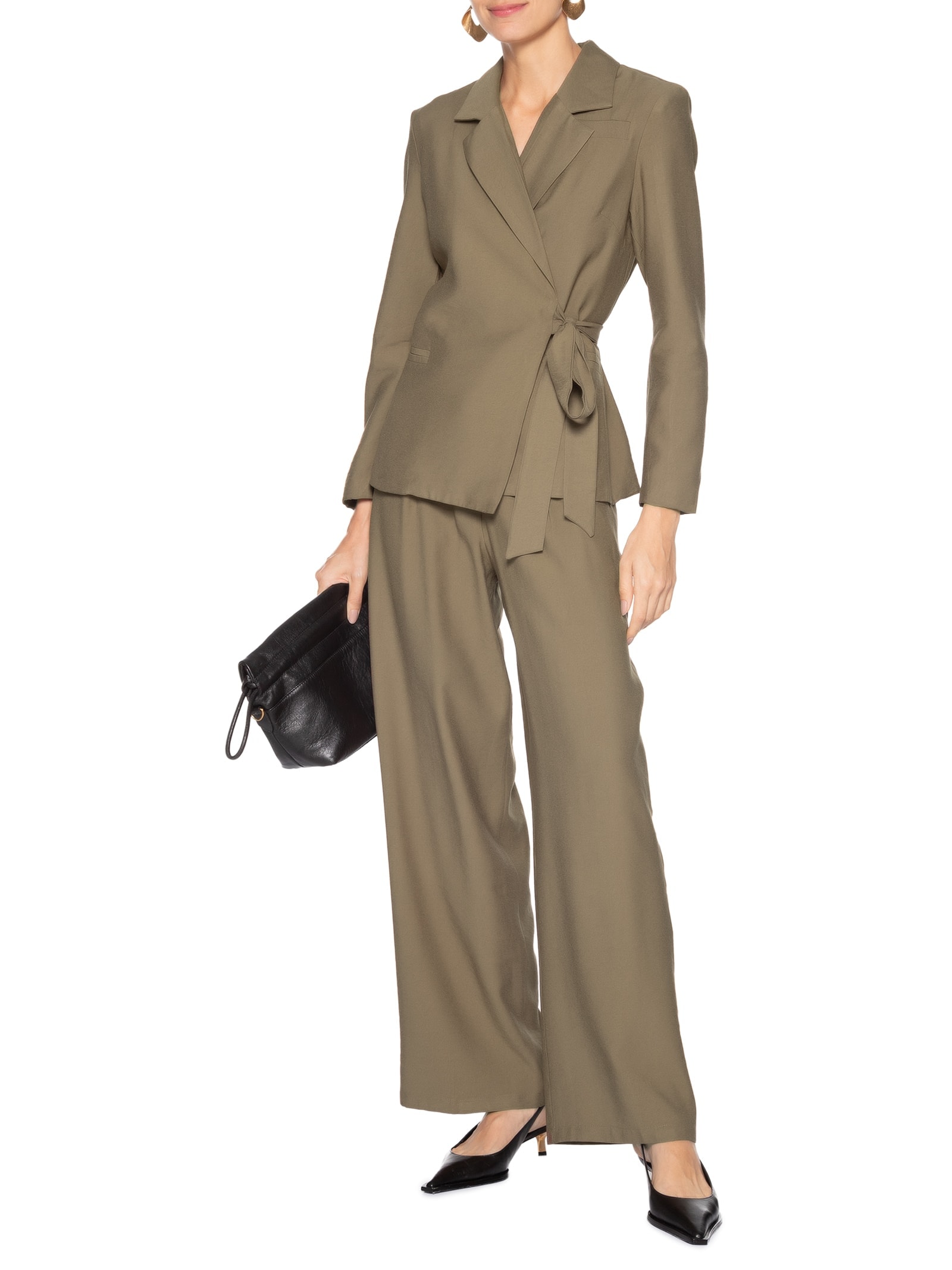 Blazer Feminino Ajustado Com Amarração Marrom '2Essential