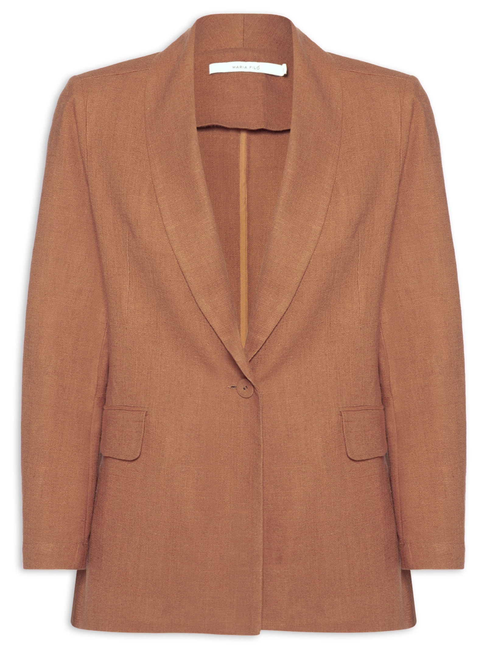 Blazer Feminino Alfaiataria Bolso Frontal Marrom Maria Filó