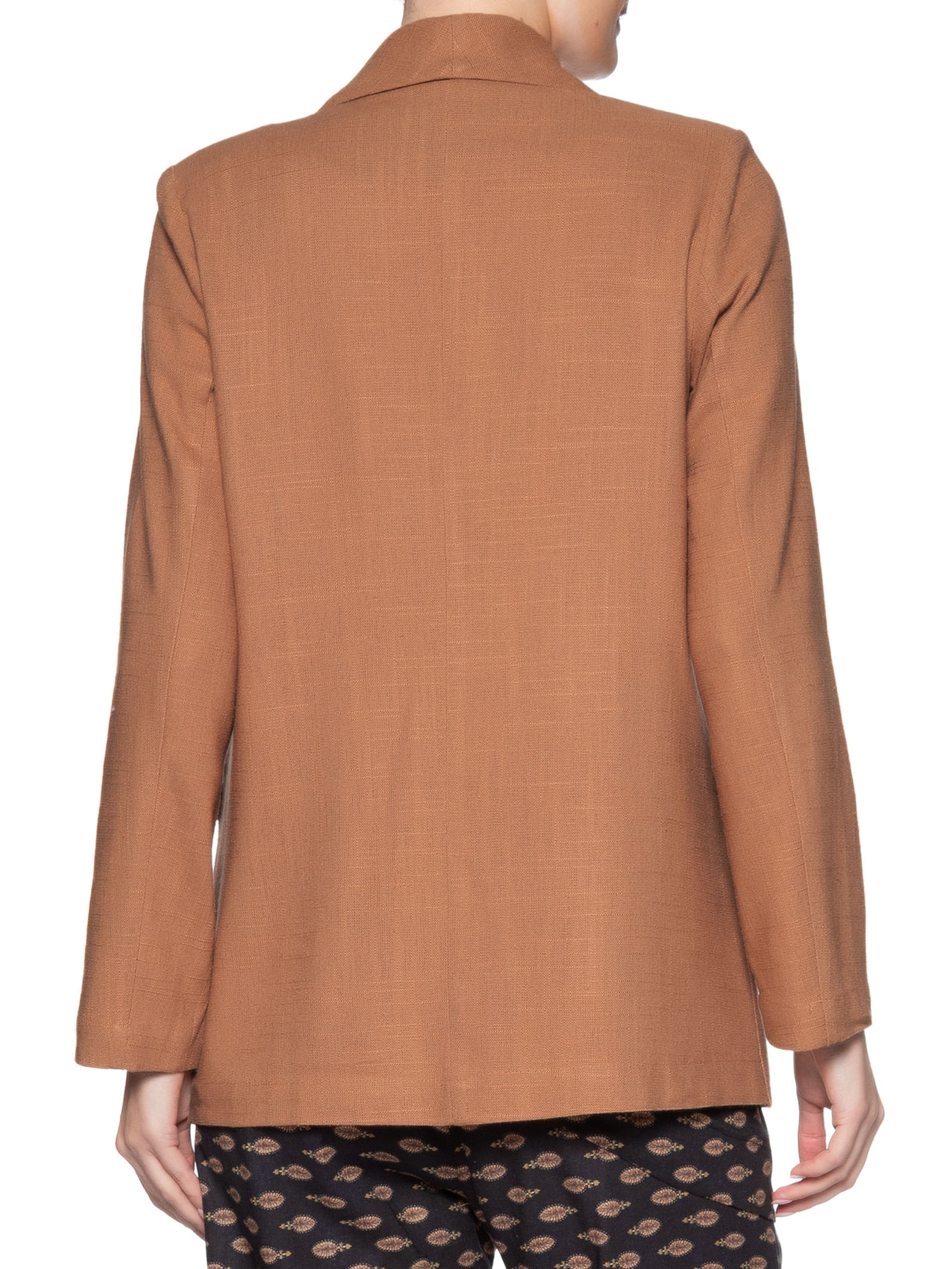 Blazer Feminino Alfaiataria Bolso Frontal Marrom Maria Filó