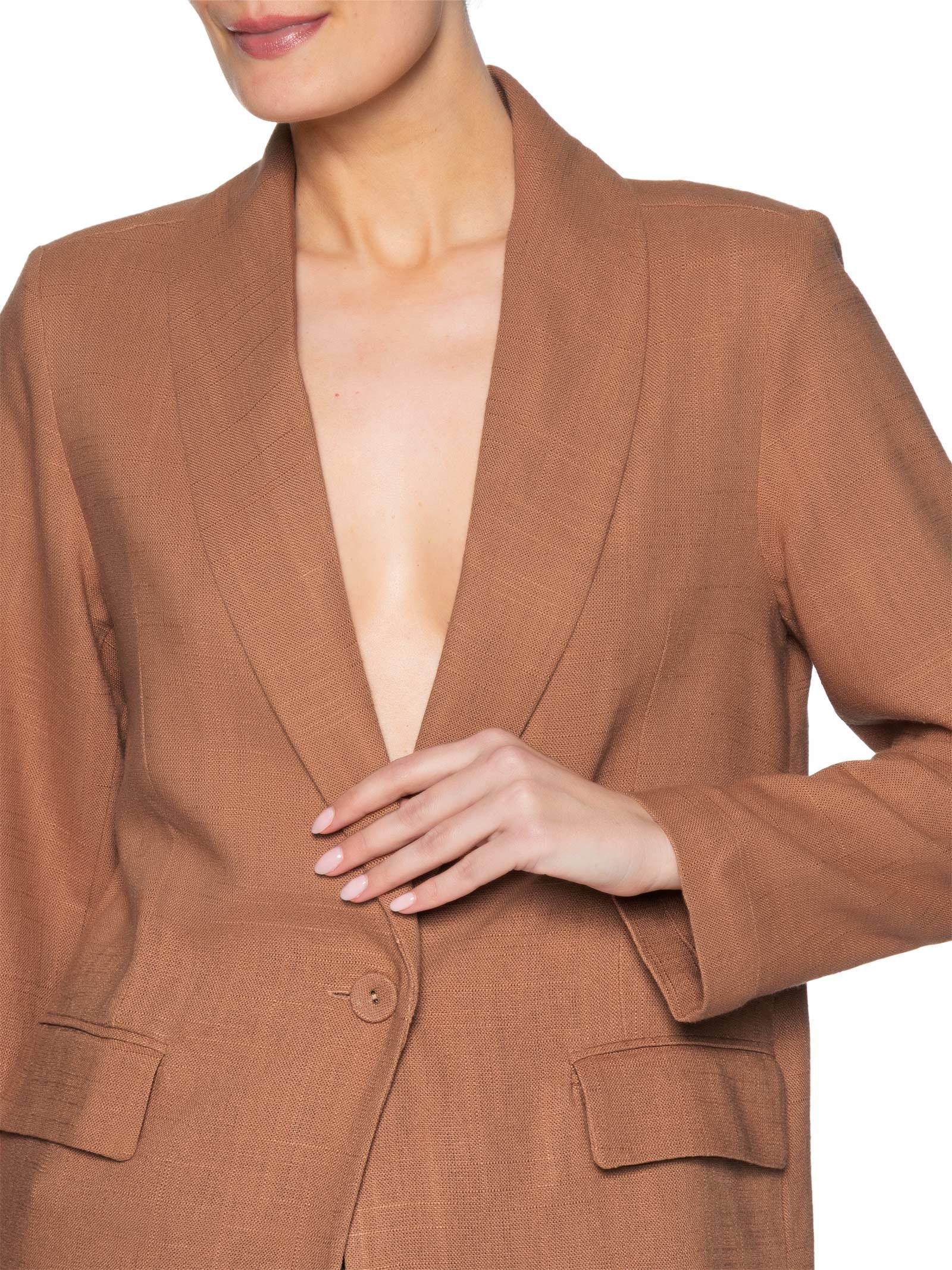 Blazer Feminino Alfaiataria Bolso Frontal Marrom Maria Filó