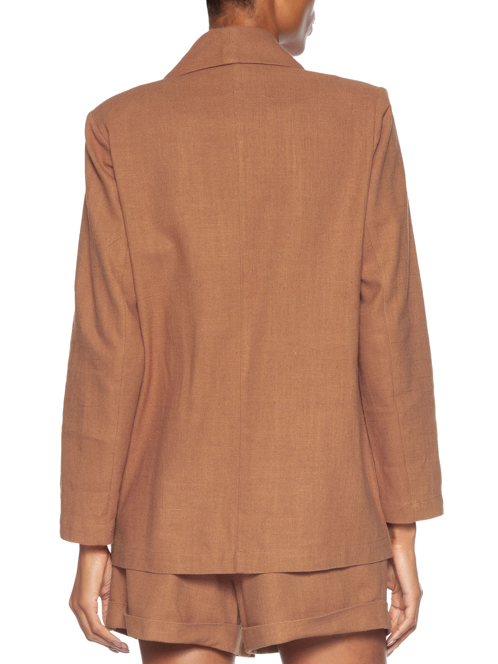 Blazer Feminino Alfaiataria Bolso Frontal Marrom Maria Filó