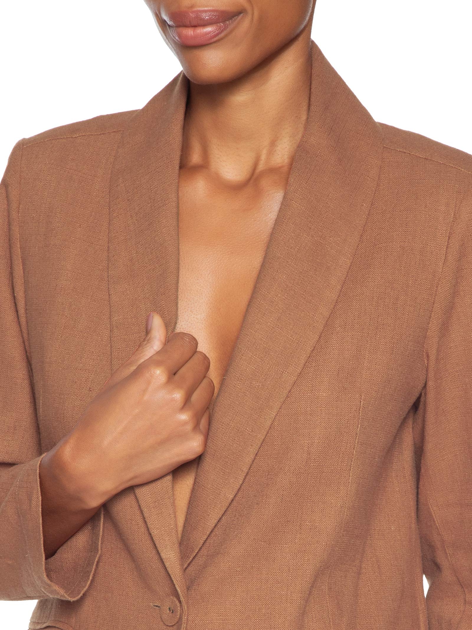 Blazer Feminino Alfaiataria Bolso Frontal Marrom Maria Filó