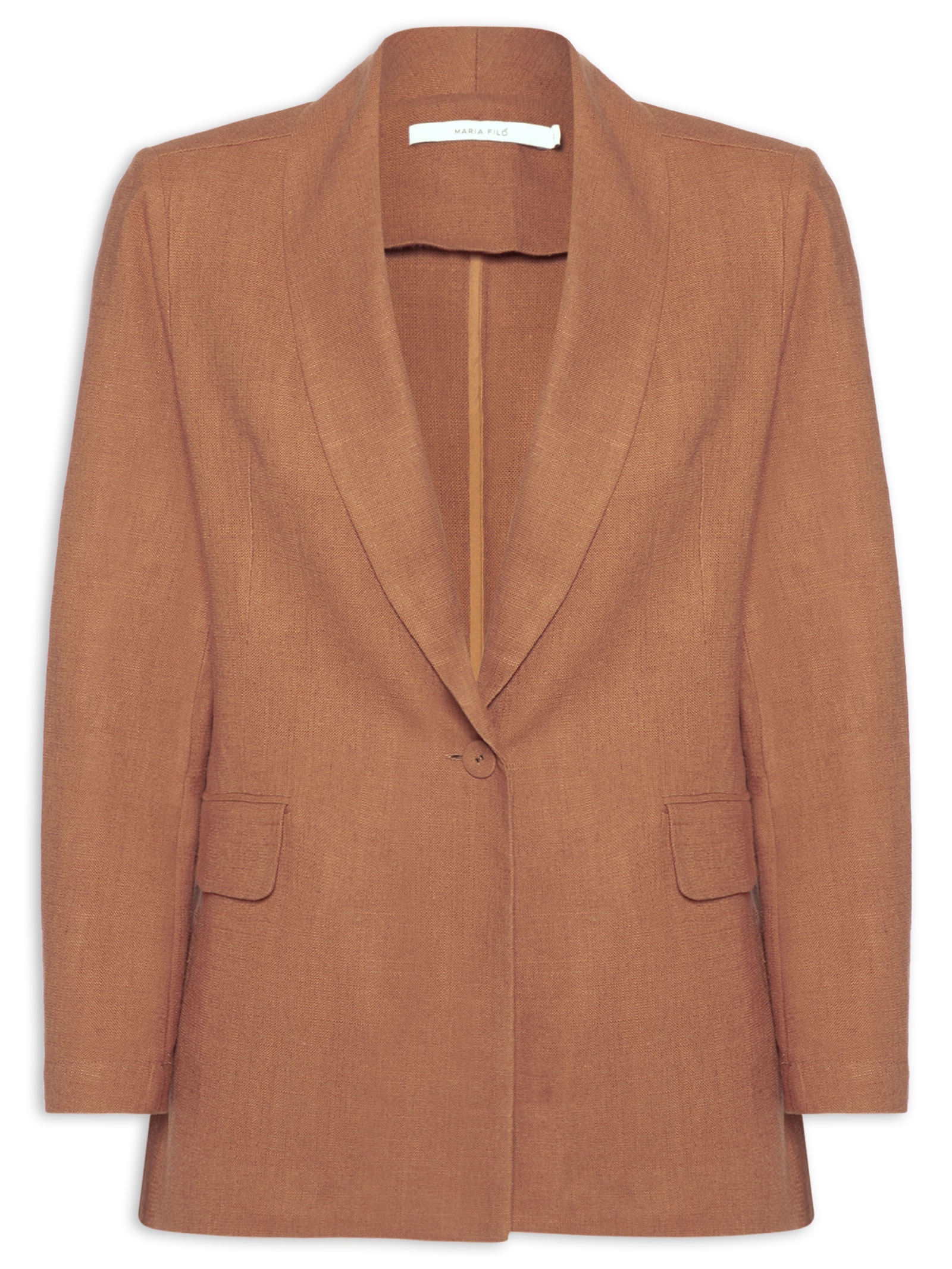 Blazer Feminino Alfaiataria Bolso Frontal Marrom Maria Filó