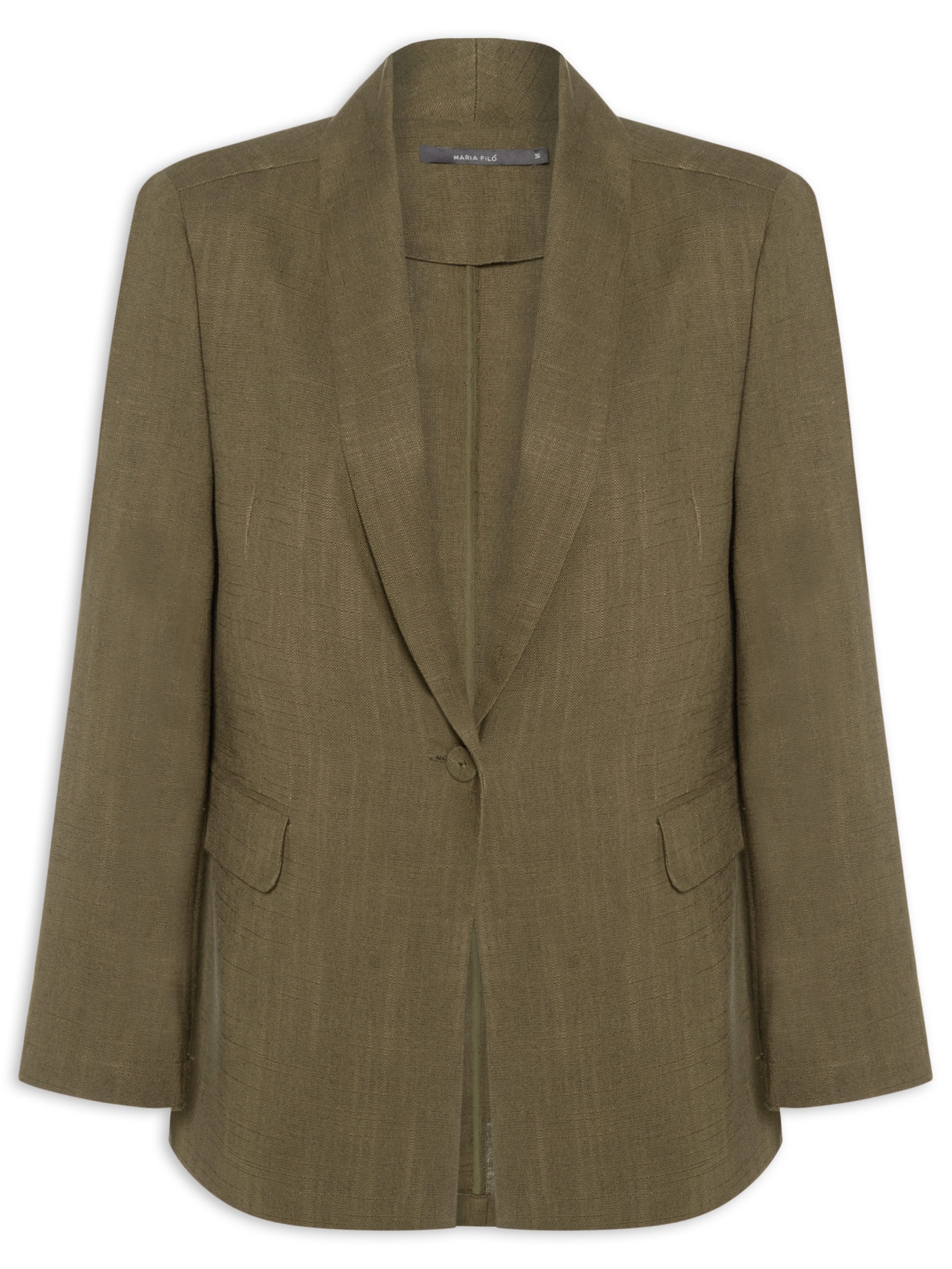 Blazer Feminino Alfaiataria Bolso Frontal Marrom Maria Filó