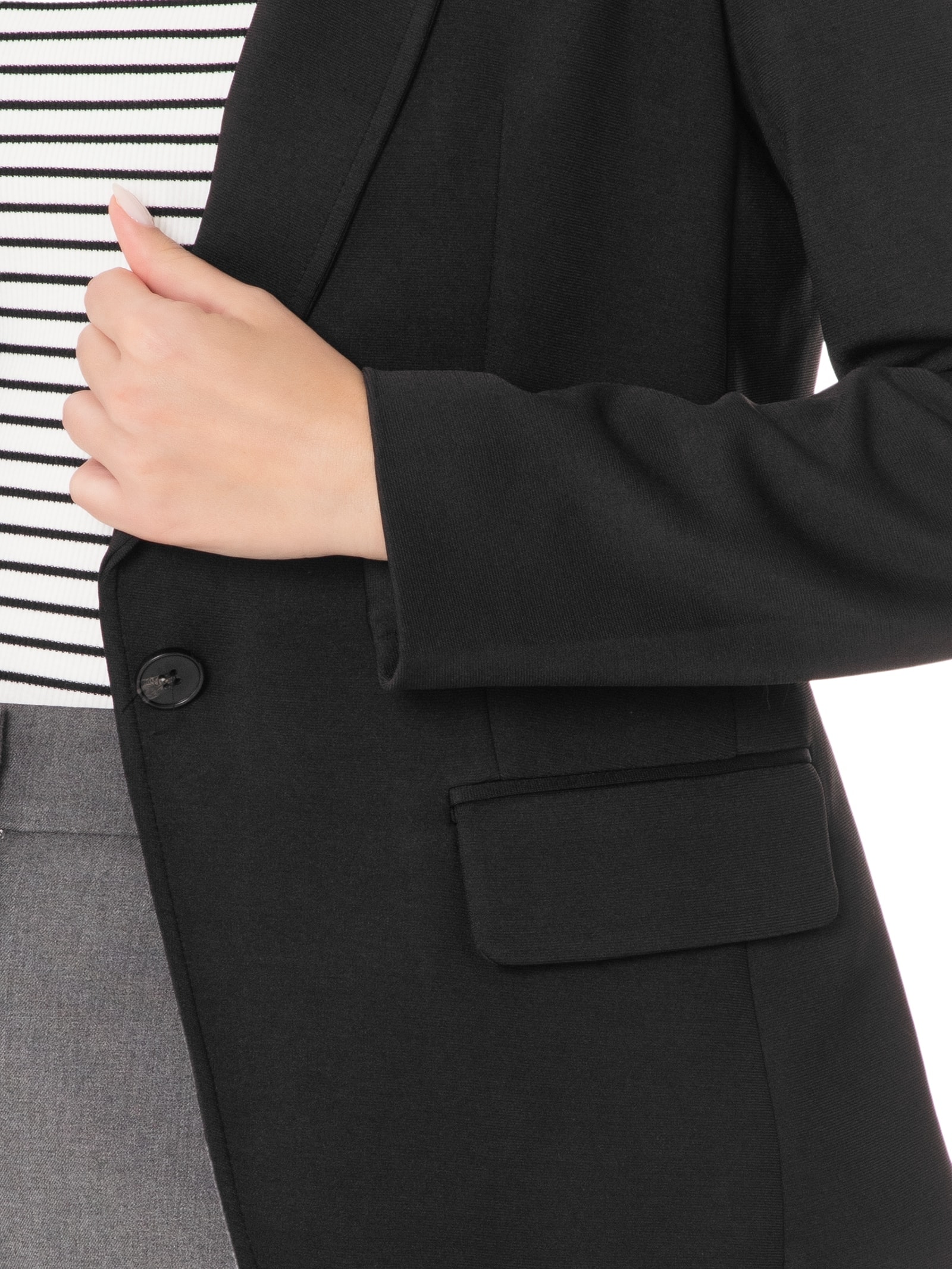 Blazer Feminino Alfaiataria Com Bolsos Frontais Preto Basiq