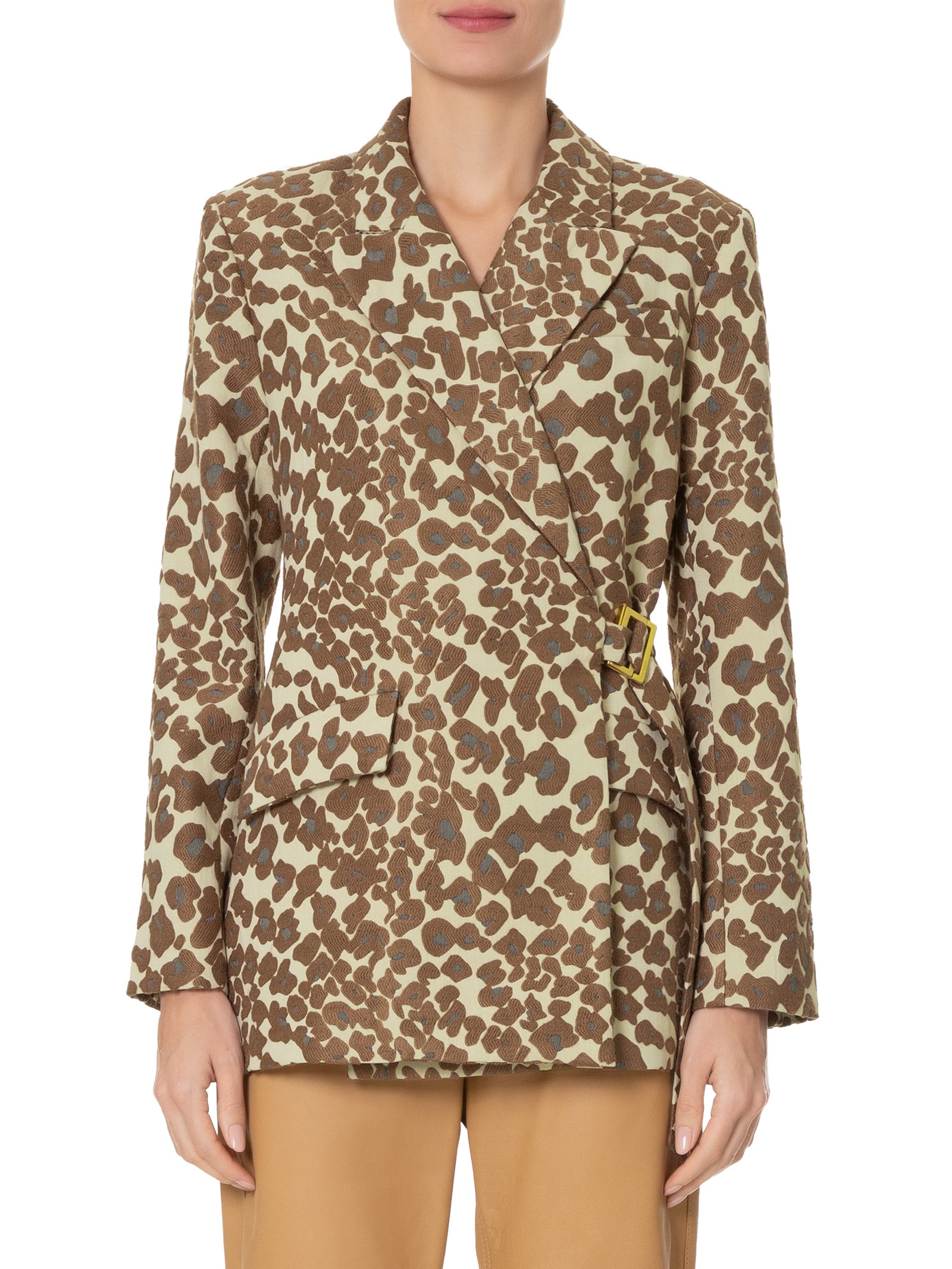 Blazer Feminino Alfaiataria Estampa Onça Jacquard Animal Print Animale