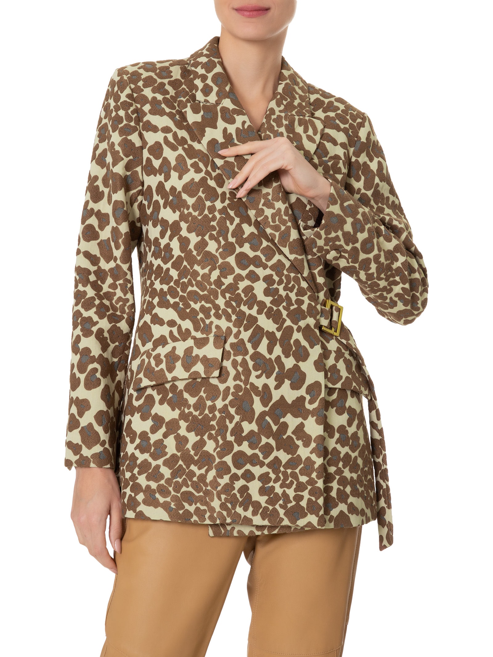 Blazer Feminino Alfaiataria Estampa Onça Jacquard Animal Print Animale