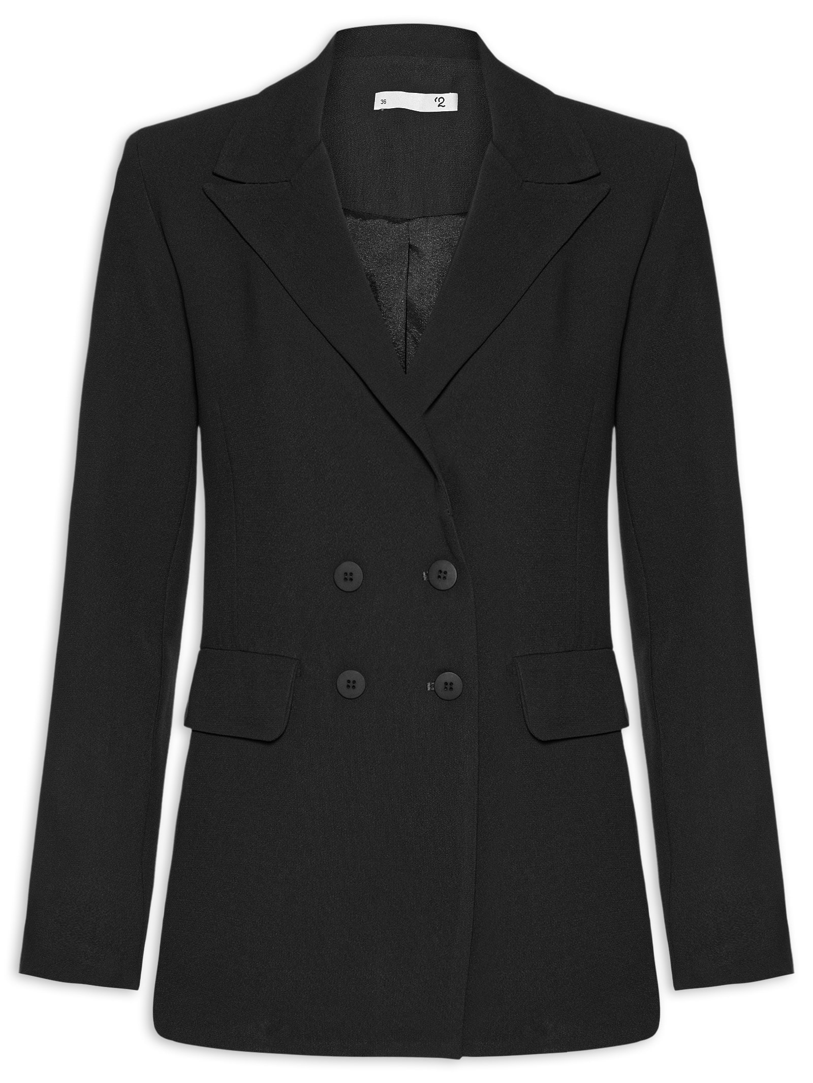 Blazer Feminino Alongado Com Ombreiras Em Crepe Preto '2Essential