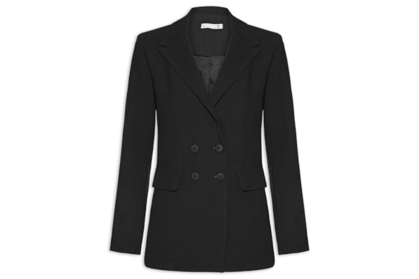 Blazer Feminino Alongado Com Ombreiras Em Crepe - Preto