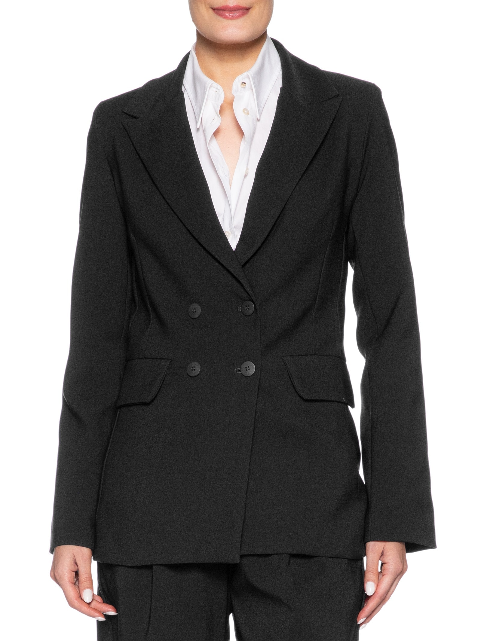 Blazer Feminino Alongado Com Ombreiras Em Crepe Preto '2Essential