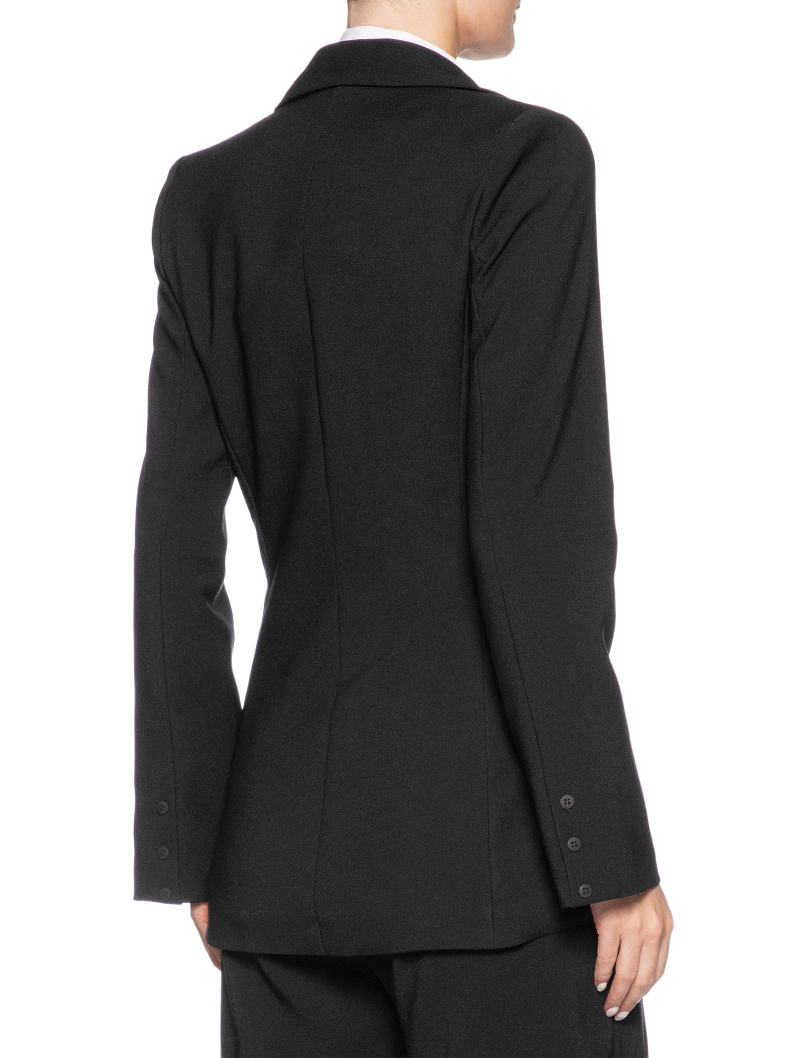 Blazer Feminino Alongado Com Ombreiras Em Crepe Preto '2Essential