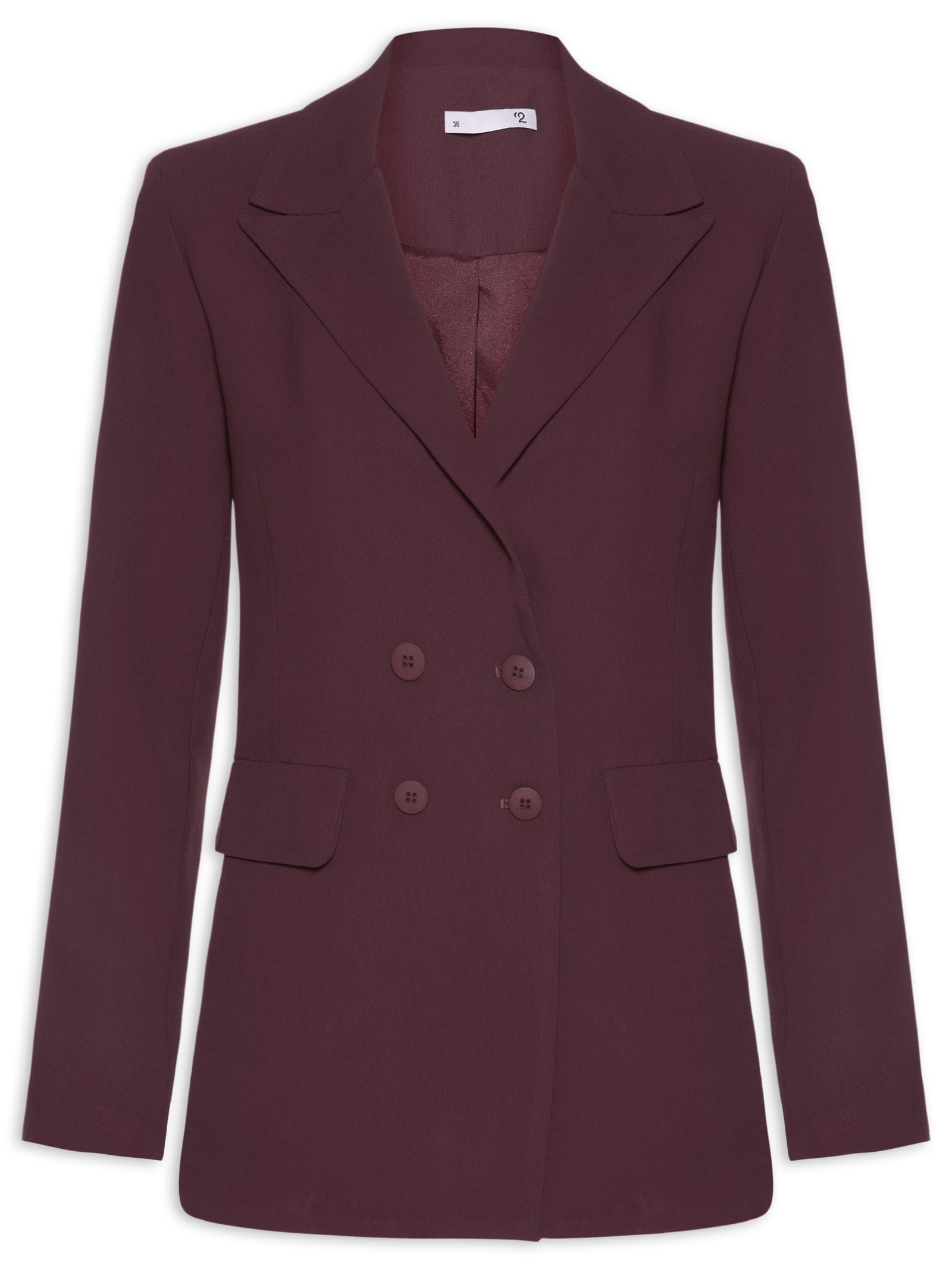 Blazer Feminino Alongado Com Ombreiras Em Crepe Roxo '2Essential