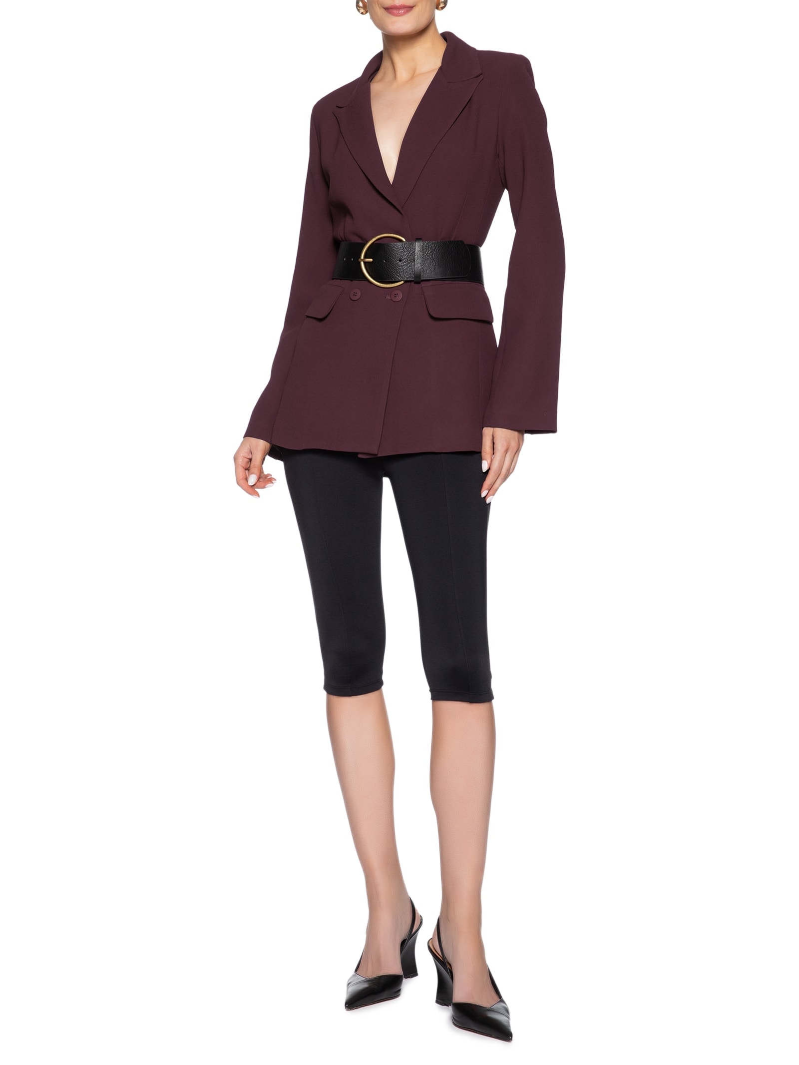 Blazer Feminino Alongado Com Ombreiras Em Crepe Roxo '2Essential