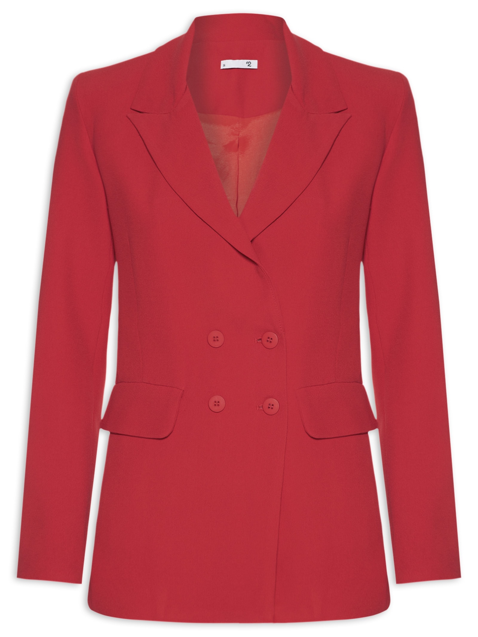 Blazer Feminino Alongado Com Ombreiras Em Crepe Vermelho '2Essential