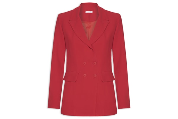 Blazer Feminino Alongado Com Ombreiras Em Crepe - Vermelho