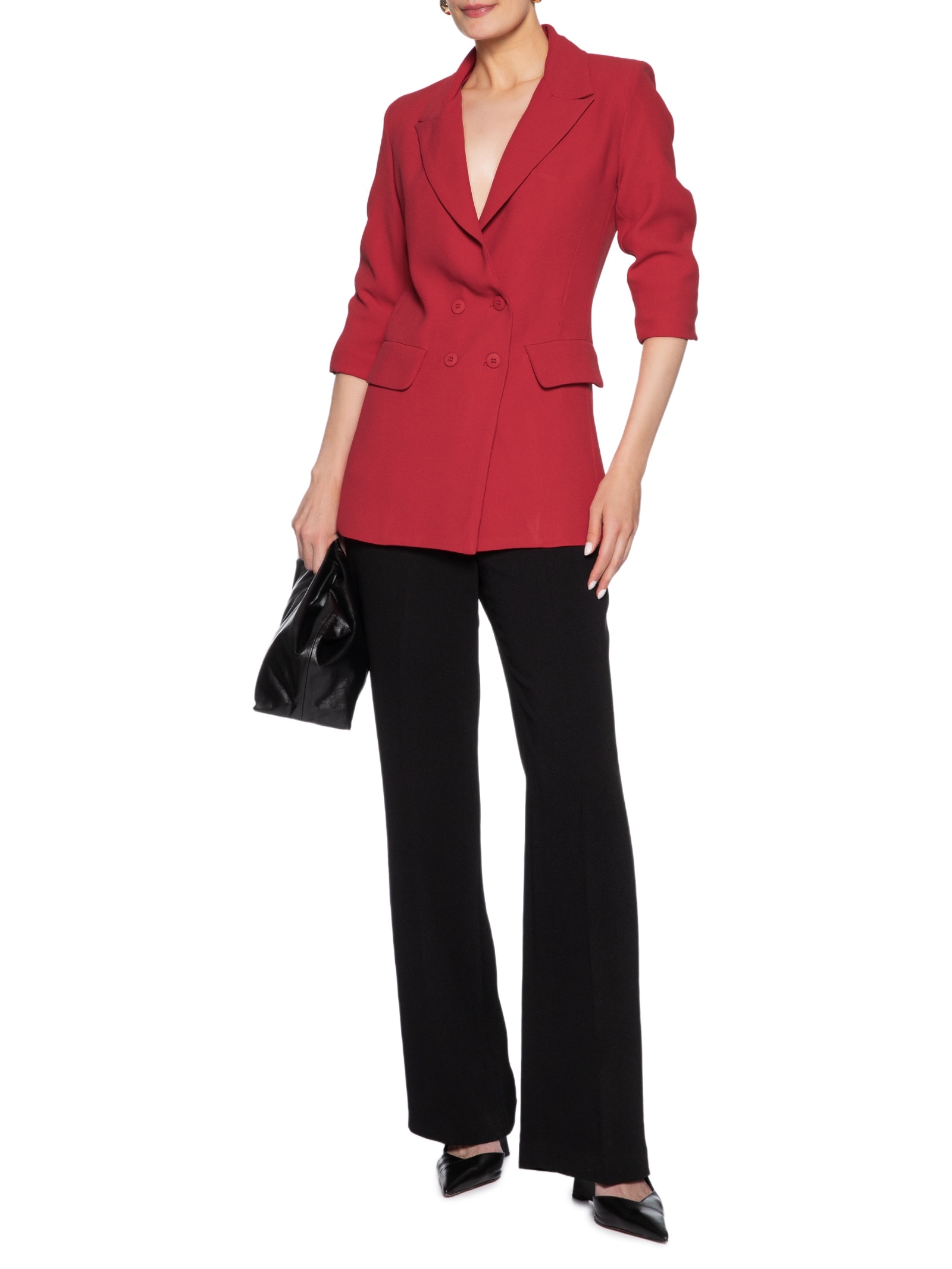 Blazer Feminino Alongado Com Ombreiras Em Crepe Vermelho '2Essential