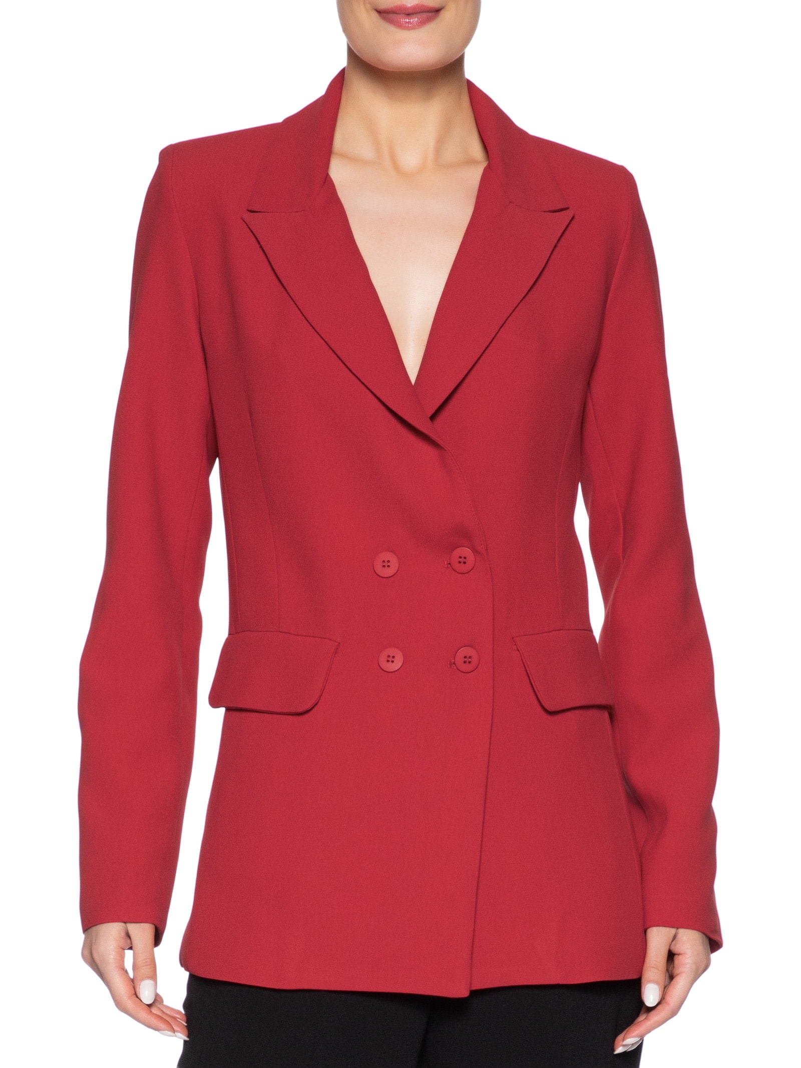 Blazer Feminino Alongado Com Ombreiras Em Crepe Vermelho '2Essential