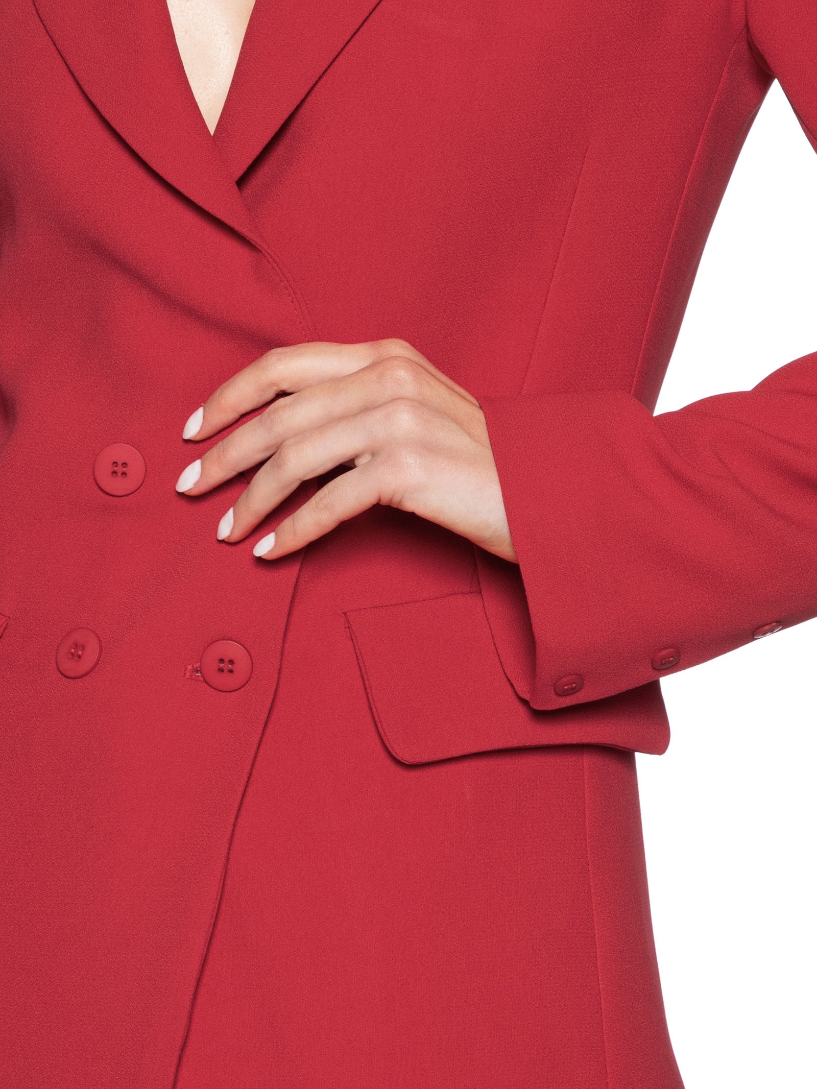 Blazer Feminino Alongado Com Ombreiras Em Crepe Vermelho '2Essential