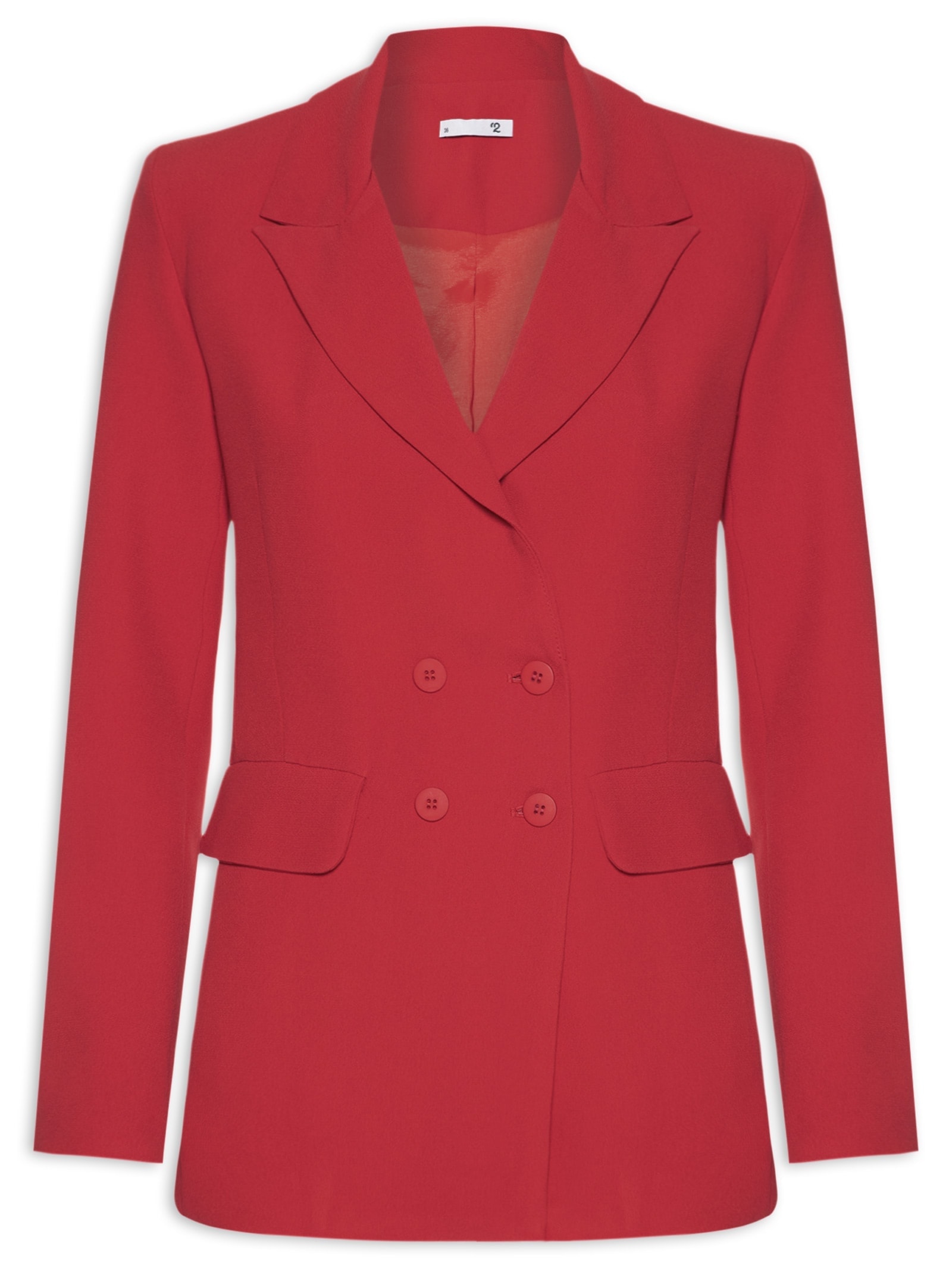 Blazer Feminino Alongado Com Ombreiras Em Crepe Vermelho '2Essential