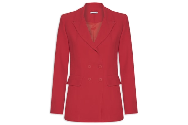 Blazer Feminino Alongado Com Ombreiras Em Crepe - Vermelho