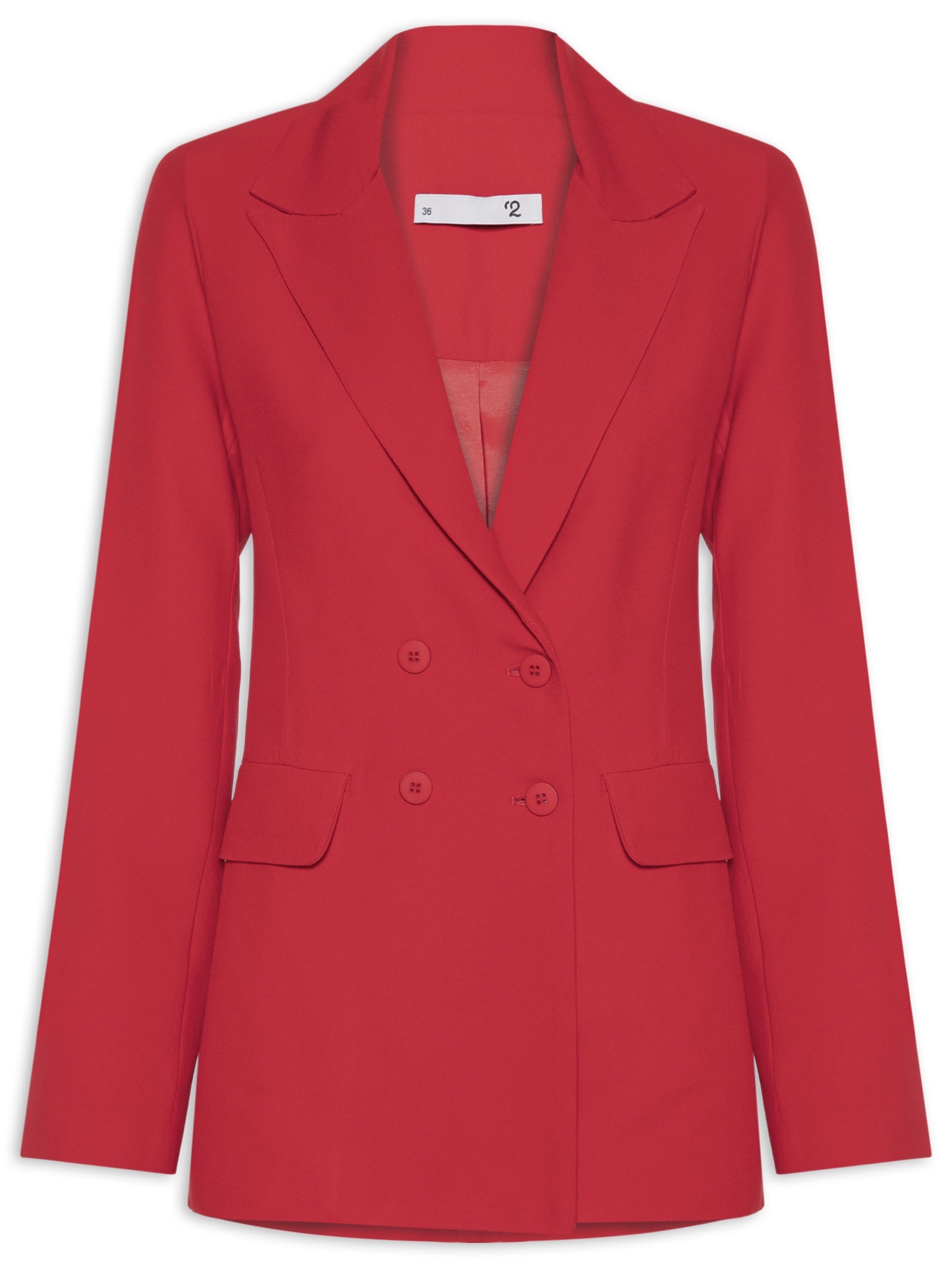 Blazer Feminino Alongado Com Ombreiras Em Crepe Vermelho '2Essential