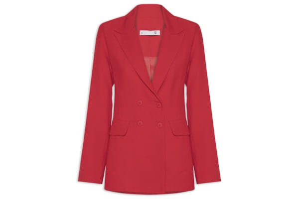 Blazer Feminino Alongado Com Ombreiras Em Crepe - Vermelho