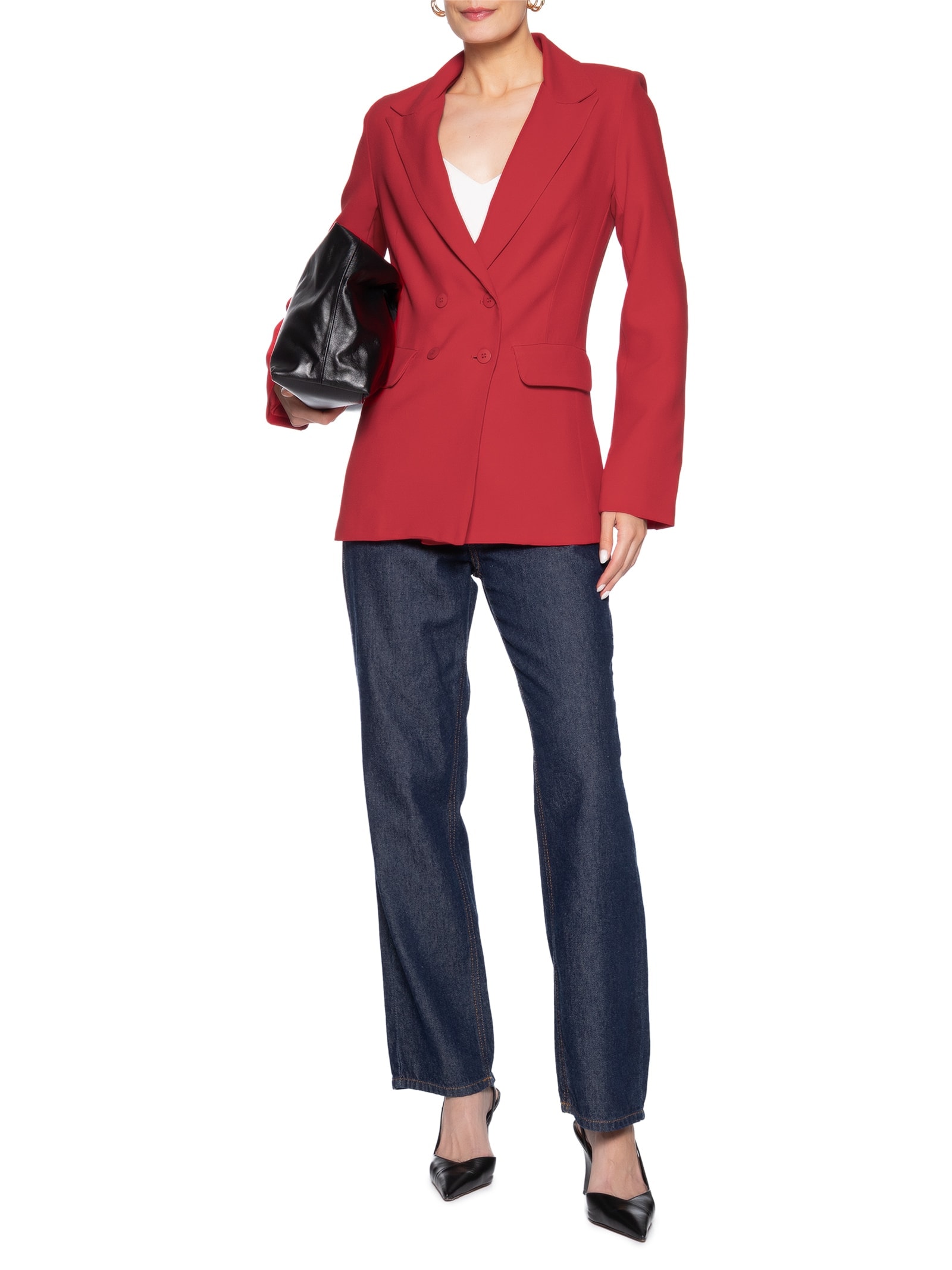 Blazer Feminino Alongado Com Ombreiras Em Crepe Vermelho '2Essential