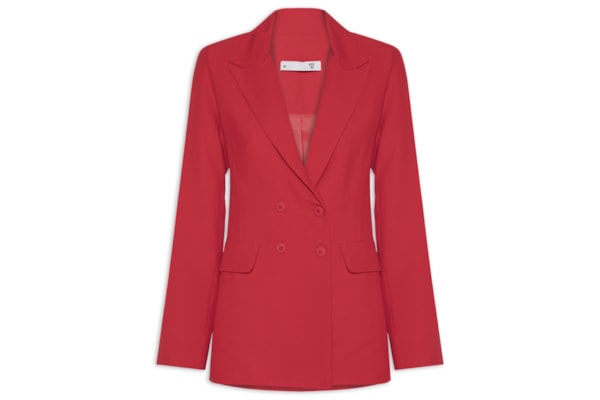 Blazer Feminino Alongado Com Ombreiras Em Crepe - Vermelho